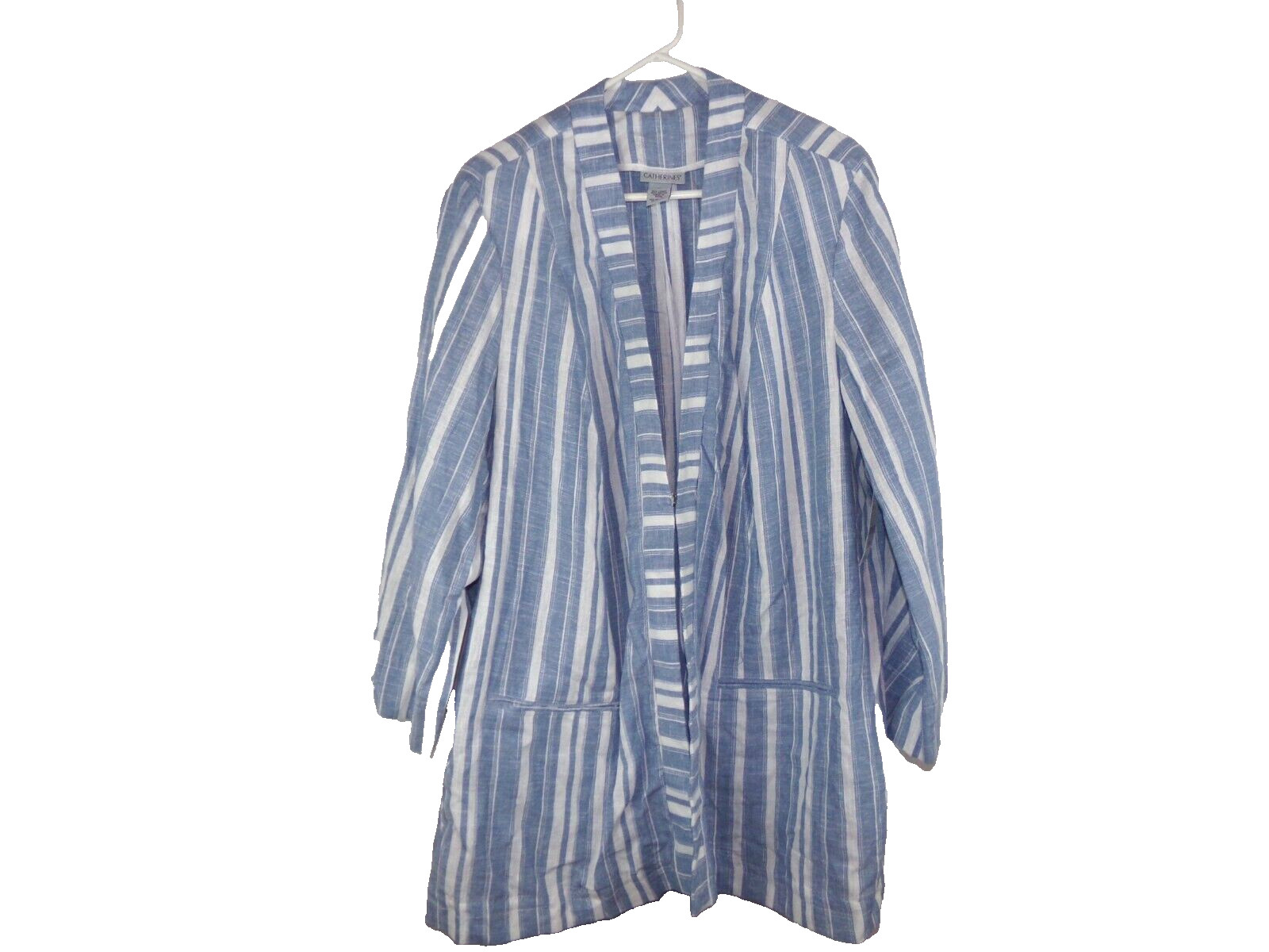 Catherines women\'s size 2X Linen Blend Blue and White Cardigan Jacket Catherines women\'s size 2X Linen Blend Blue and White Cardigan Jacket