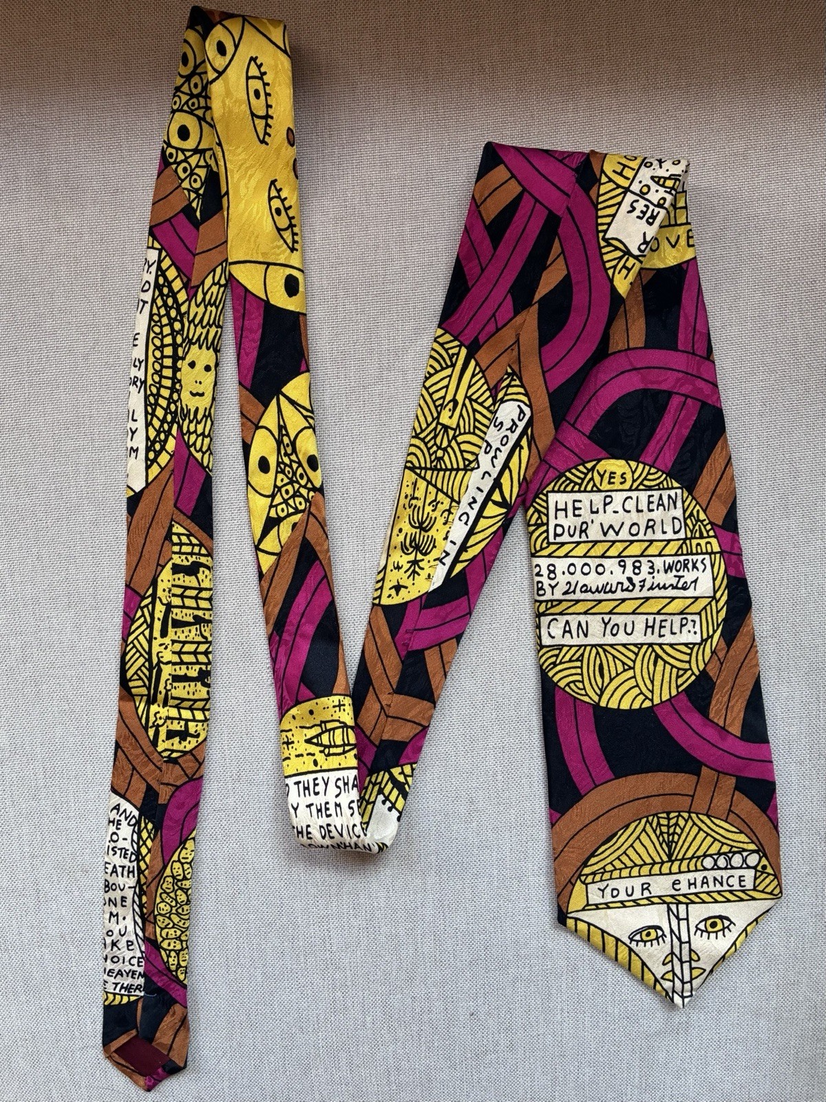 Rare Howard Finster Artist Limited Edition Silk Necktie “Clean Our World” Rare Howard Finster Artist Limited Edition Silk Necktie “Clean Our World”