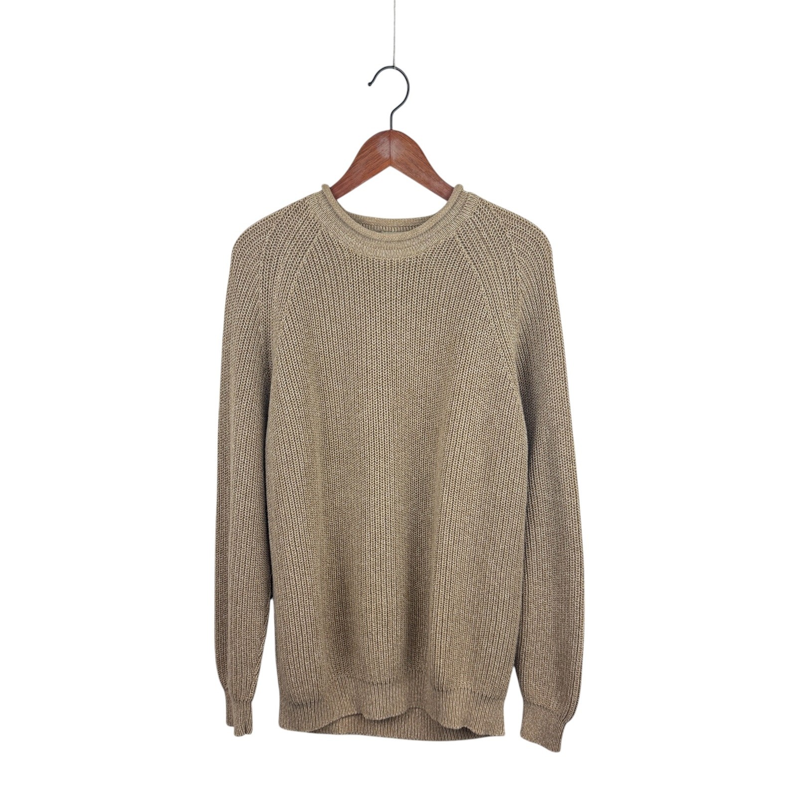 VTG LL Bean Roll Neck Cotton Fisherman Sweater XL-Tall Tan 
