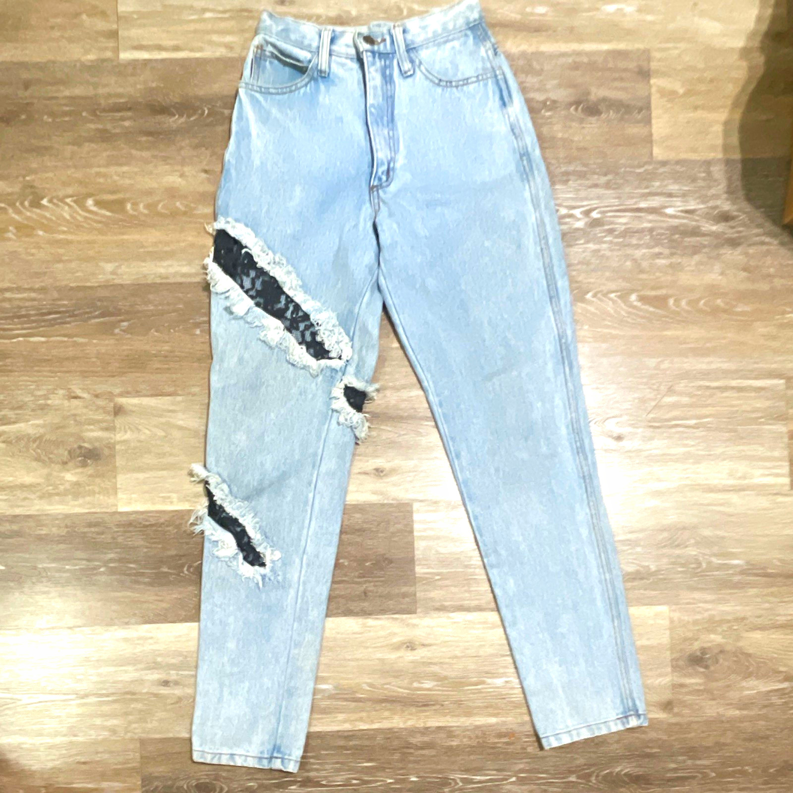 ULTRA ULTRA RARE VINTAGE Frederick\'s of Hollywood JEANS size 3-4 light w/lace