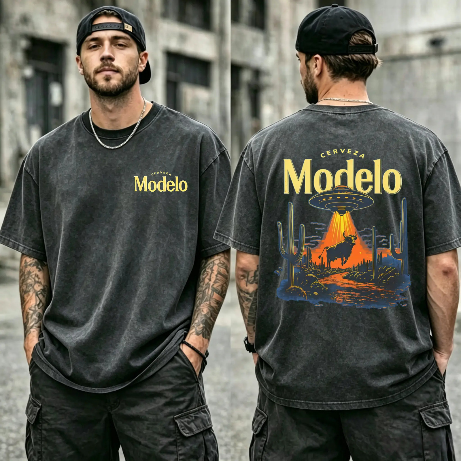 Cerveza Modelo UFO Bull Desert Vintage Distressed Unisex T-shirt Cerveza Modelo UFO Bull Desert Vintage Distressed Unisex T-shirt