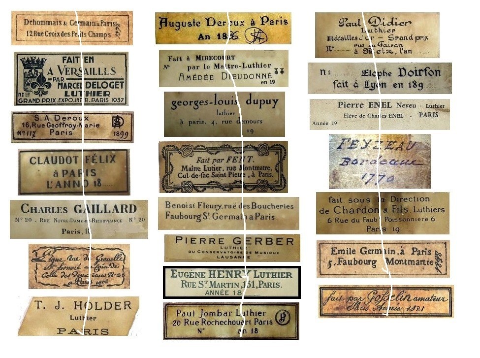 V123 Old Vintage Antique Violin Fiddle Maker Set of 22 Labels NICE