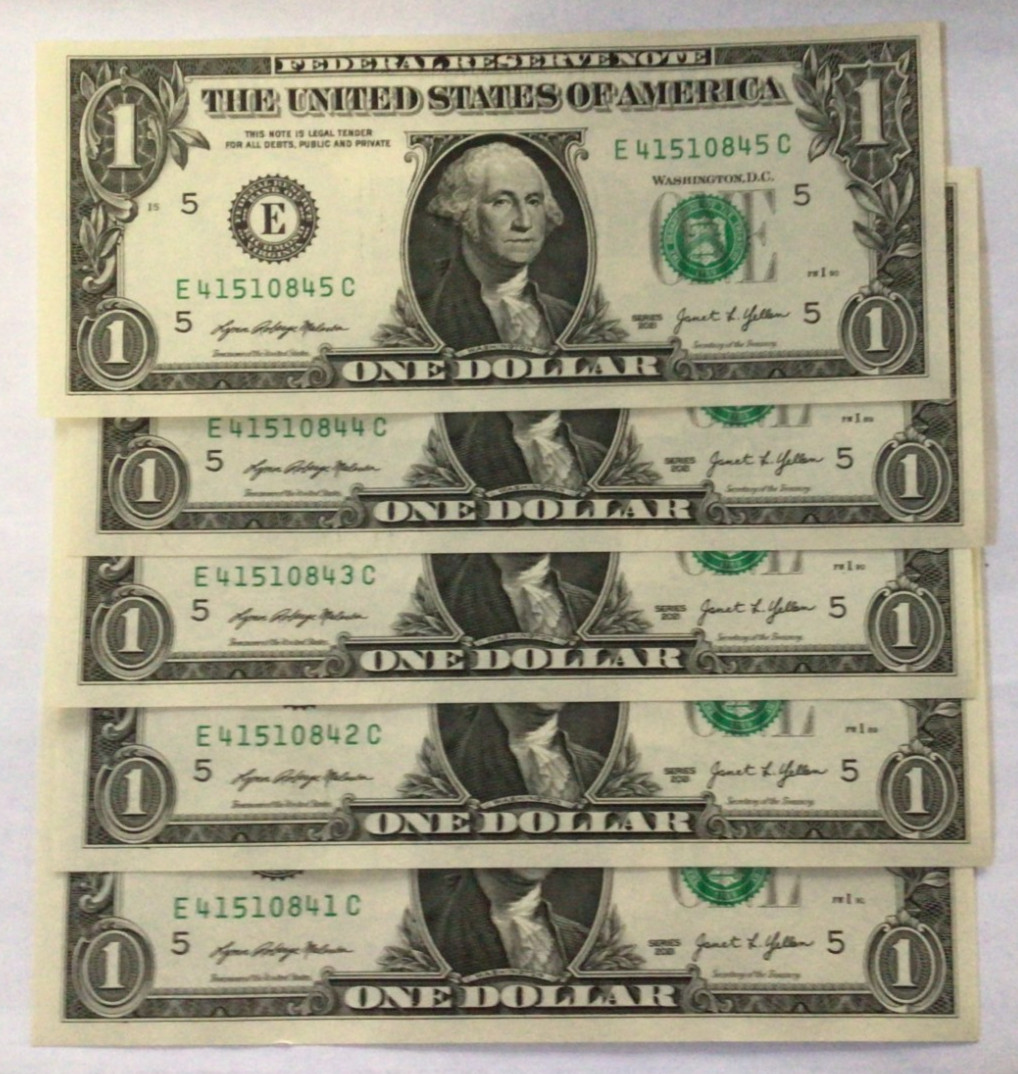 5 -NEW 2021 $1 DOLLAR BILL (Richmond) UNCIRCULATED ; IN SERIES : 5 -NEW 2021 $1 DOLLAR BILL (Richmond) UNCIRCULATED ; IN SERIES :
