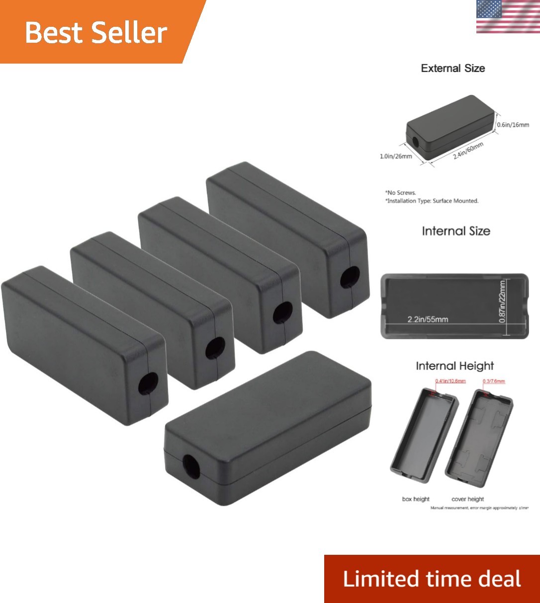 5Pcs ABS Plastic Electrical Project Case Power Junction Box, Project Box Blac... 5Pcs ABS Plastic Electrical Project Case Power Junction Box, Project Box Blac...