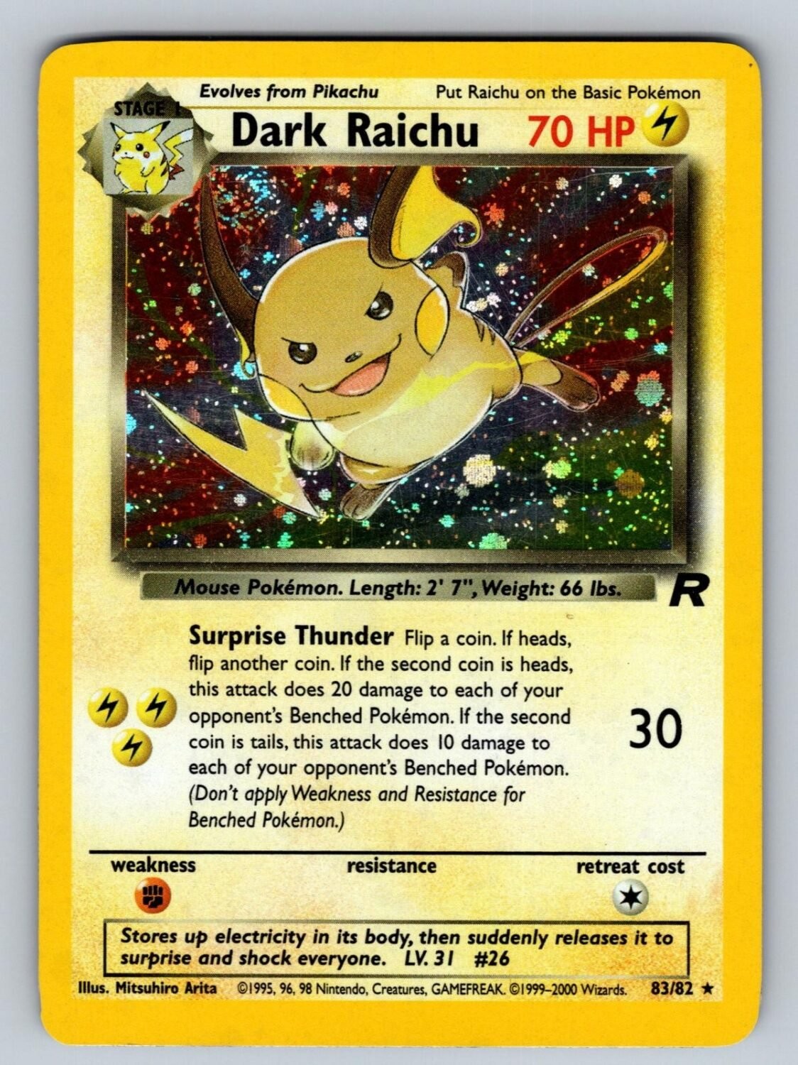 Dark Raichu 83/82 LP Team Rocket SEC Pokemon Unlimited Holo T01184