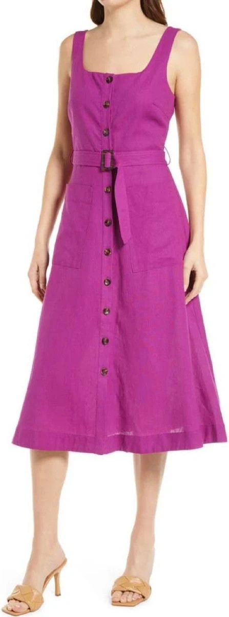 Frnch vita fit & flare linen-blend dress, purple/pink/magenta, medium NWT