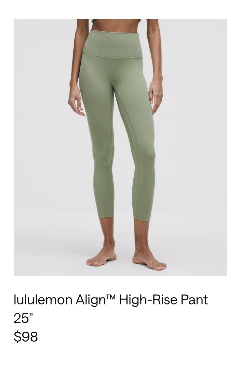 Lululemon Align High Rise Pants Leggings 25” Size 4 Green Great Condition Lululemon Align High Rise Pants Leggings 25” Size 4 Green Great Condition