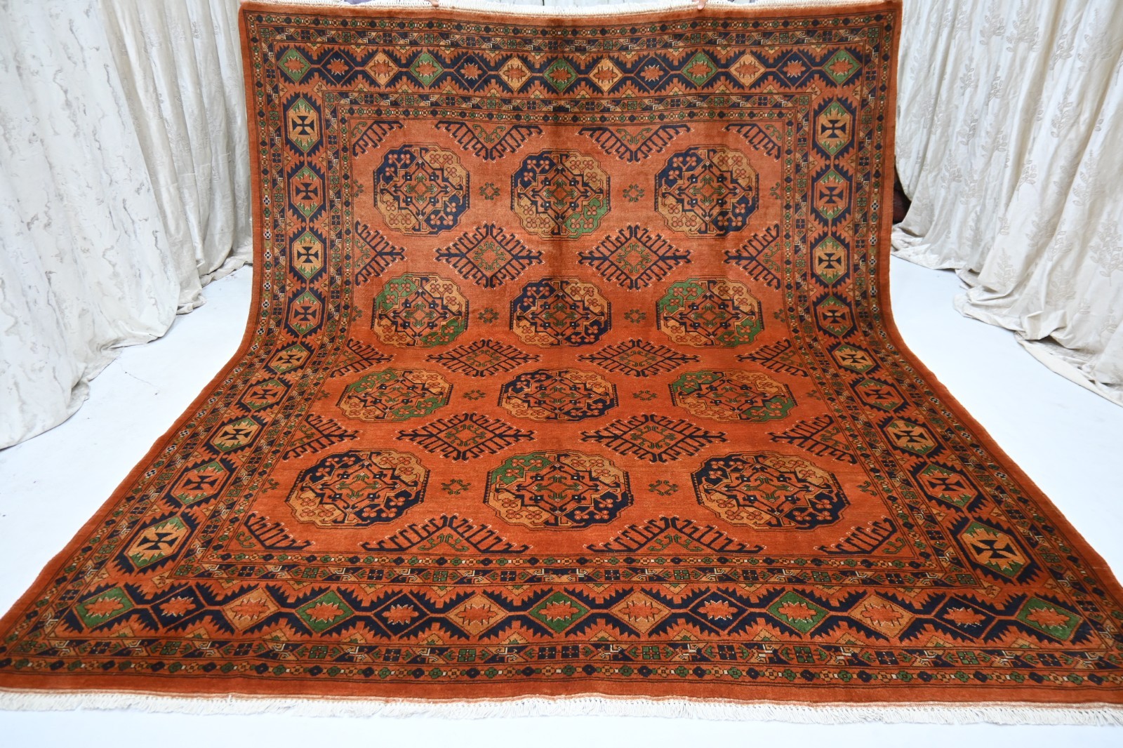 Rusty Red Antique Pattern Bokhara Rug – 8x10 Afghan Tribal Wool Oriental Carpet