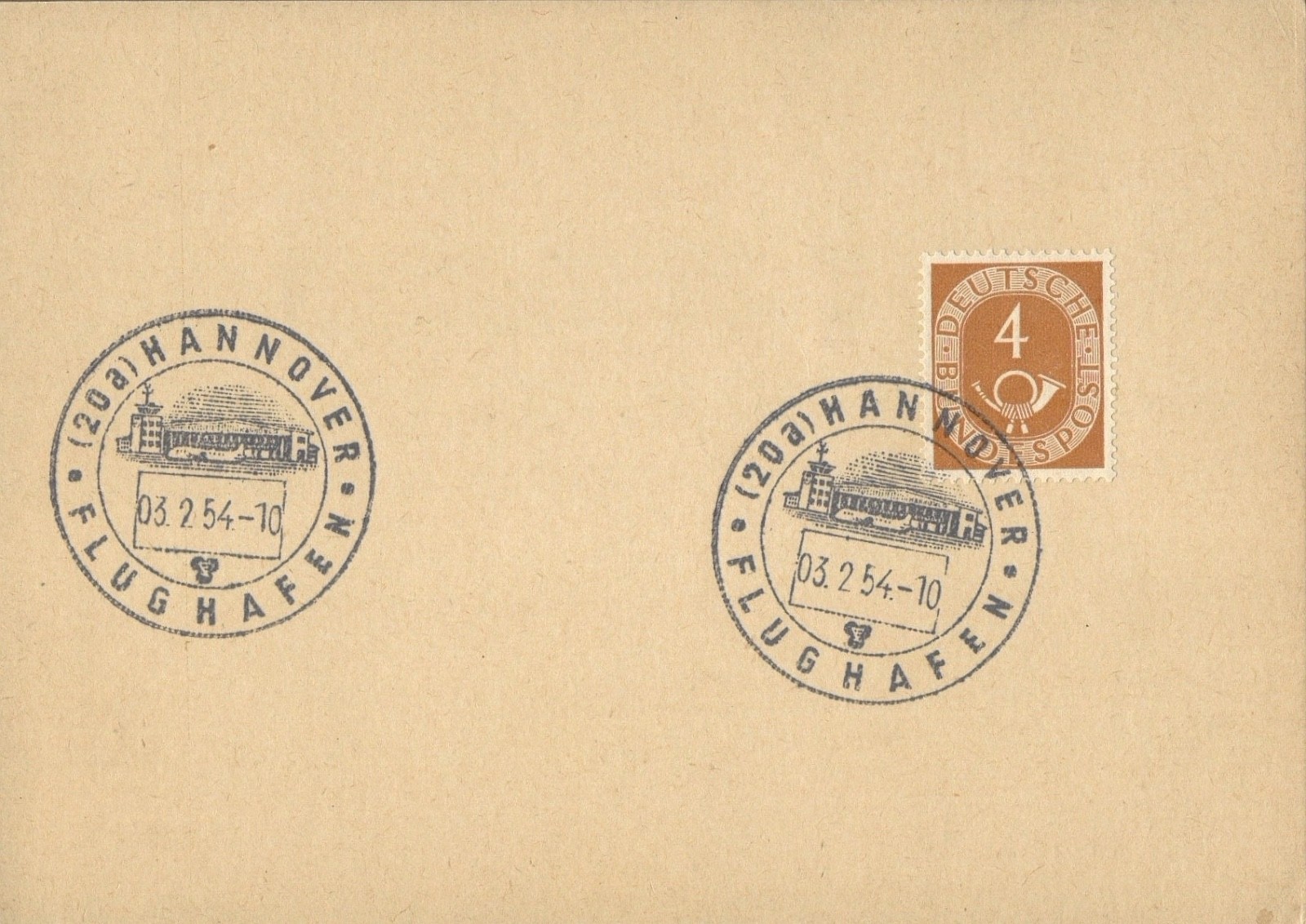 1954 Germany Hannover Flughafen Airport Pictorial Cancel Posthorn 671 Postcard