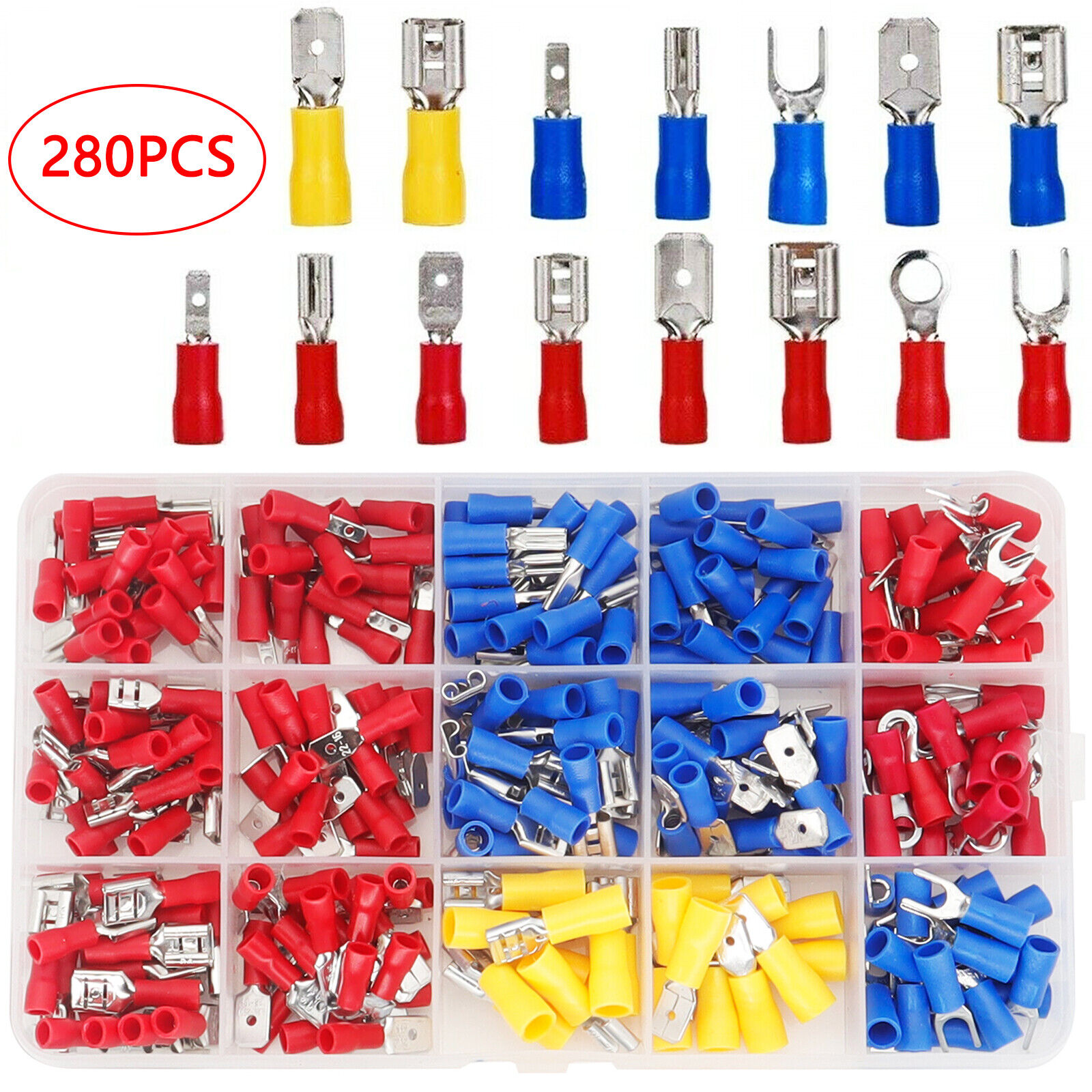 280Pcs-Car Wire Assorted Insulated Electrical Terminals Connectors Crimp Box Kit
