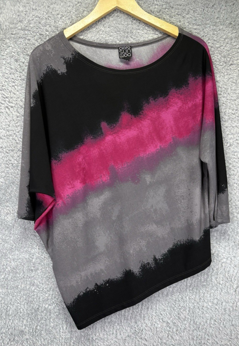 Clara Sun Woo Women L Pink Liquid Knit Dolman Sleeve Asymmetrical Artsy Top Clara Sun Woo Women L Pink Liquid Knit Dolman Sleeve Asymmetrical Artsy Top