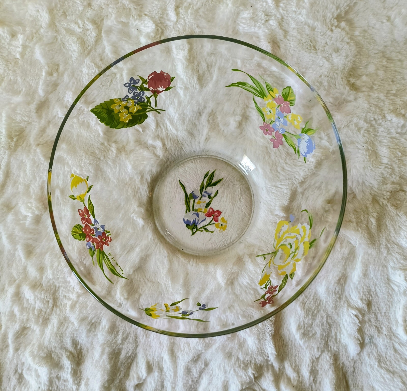 VINTAGE HAND PAINTED GLASS BOWL BY D. PORTHAULT IN ARCOROC, FRANCE VINTAGE HAND PAINTED GLASS BOWL BY D. PORTHAULT IN ARCOROC, FRANCE