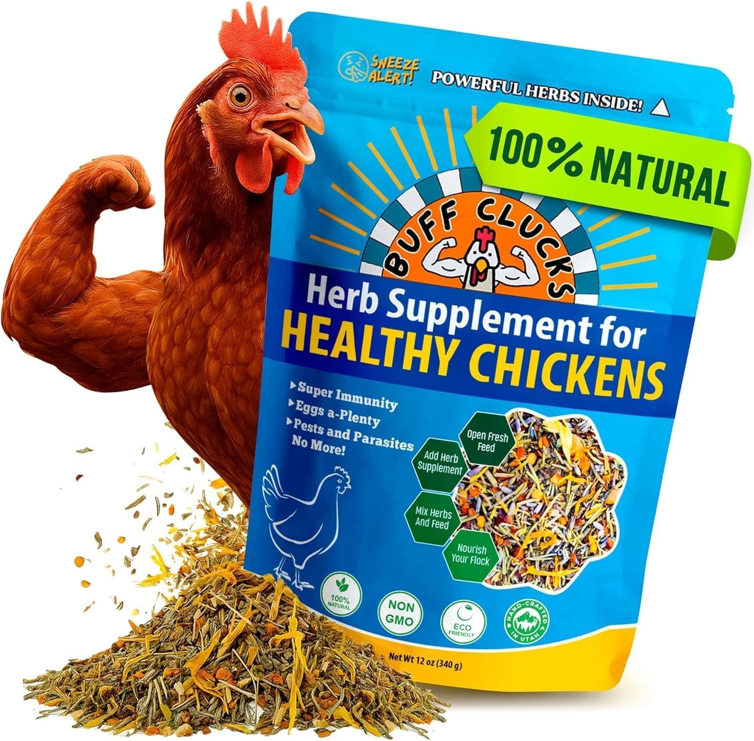 Buff Clucks Herb Supplement For Chickens Natural Poultry Treat Mix USA Bag