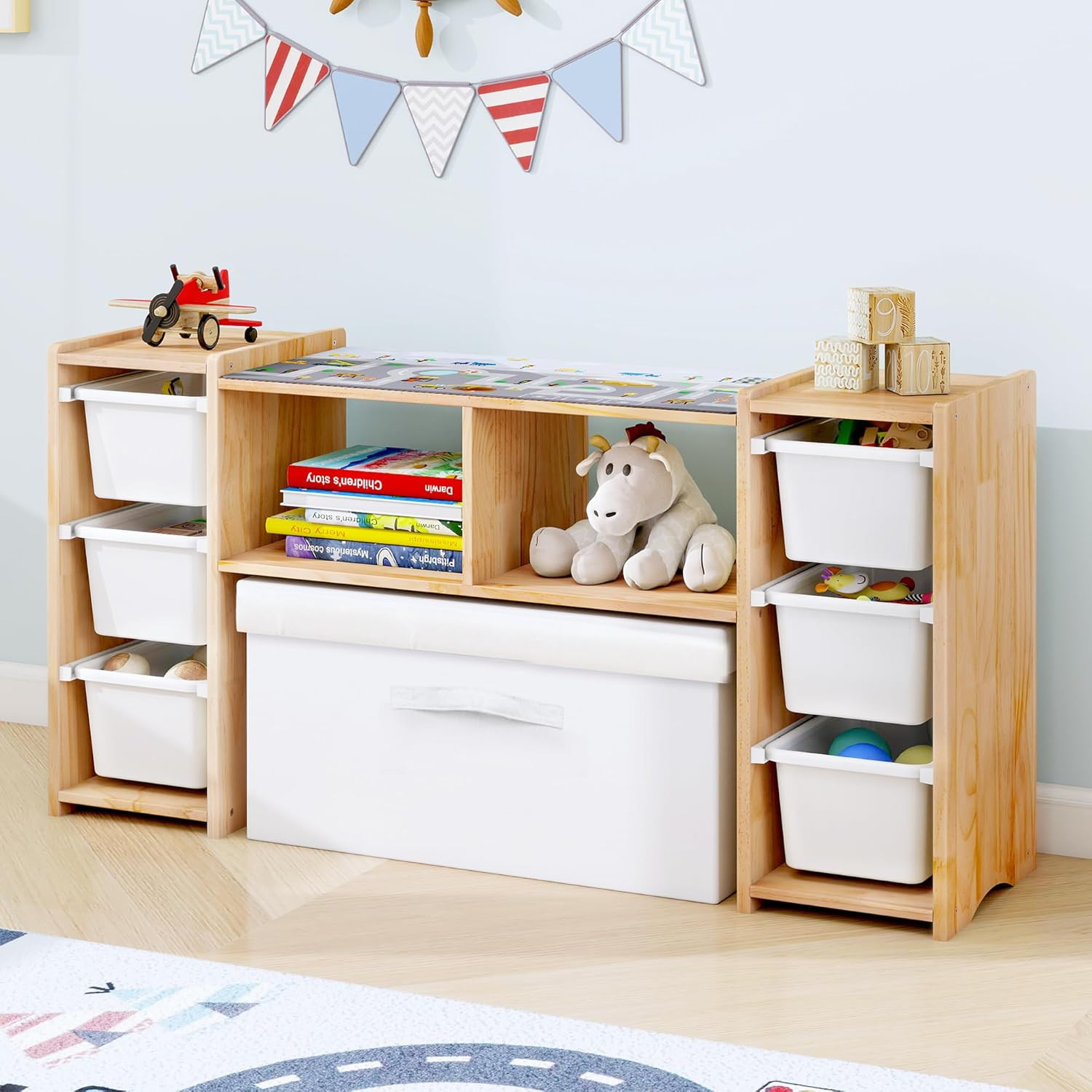 Montessori Shelf for Kids - 100% Solid Pine Wood with 6 Removable Plastic Bins, Montessori Shelf for Kids - 100% Solid Pine Wood with 6 Removable Plastic Bins,