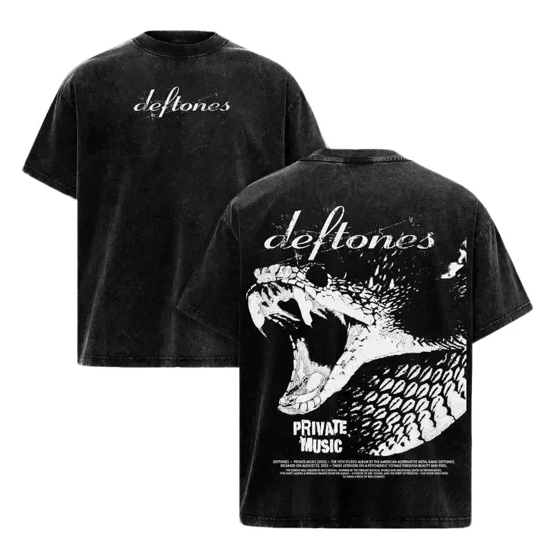 Deftones Private Music Vintage Washed Tee – Heavy Cotton Double Sided Band Graph