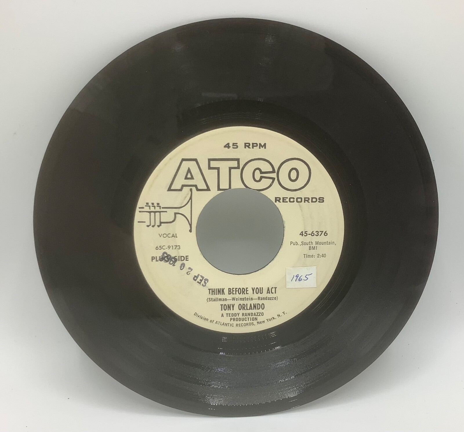 Tony Orlando-Think Before You Act/She Loves Me-1965 7” 45rpm Record-RARE PROMO