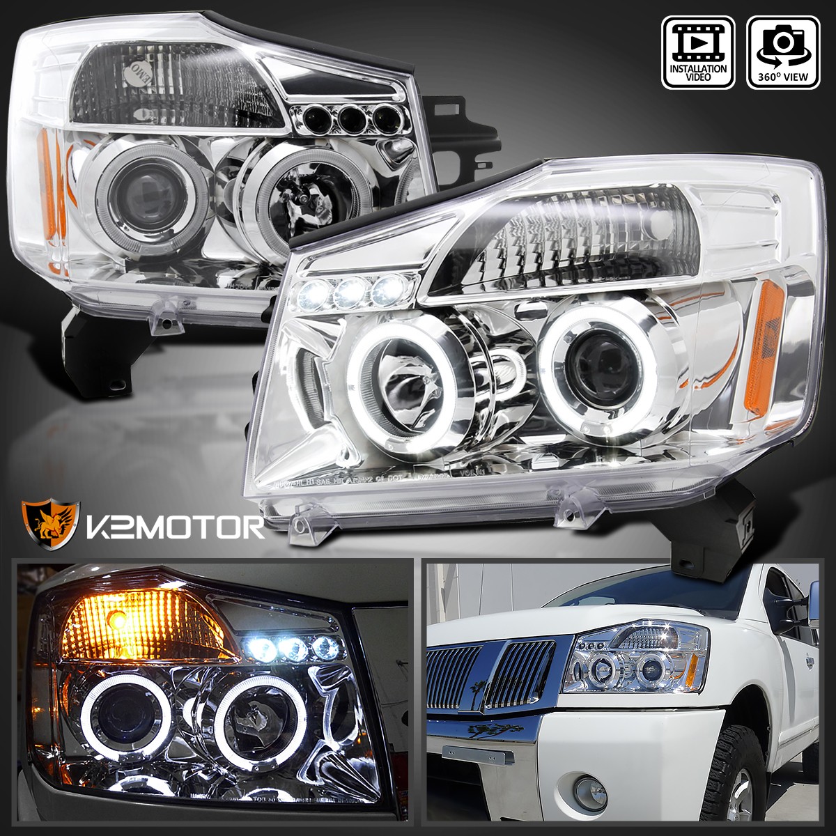 Fits 2004-2015 Titan 2004-2007 Armada LED Halo Projector Headlights Lamps L+R Fits 2004-2015 Titan 2004-2007 Armada LED Halo Projector Headlights Lamps L+R