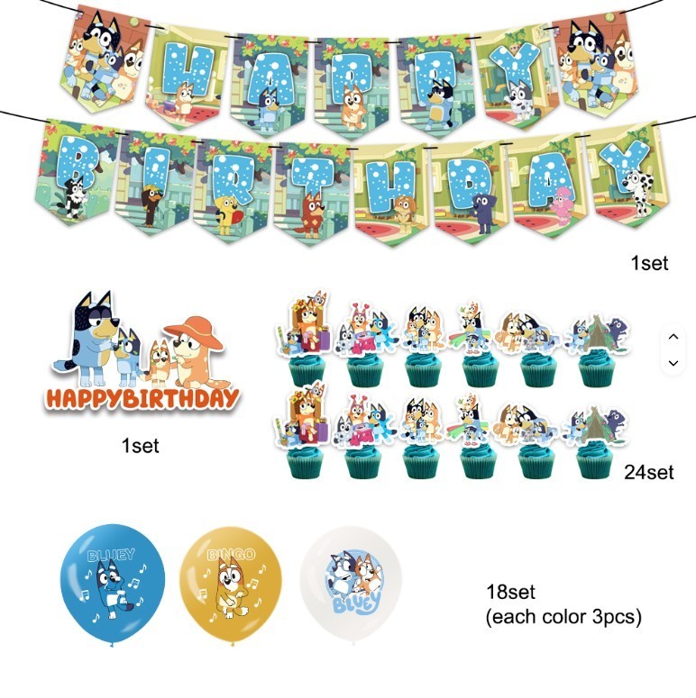 Bluey Bingo Kids Birthday Party Supplies Decor Set- Balloons, Banner, Toppers Bluey Bingo Kids Birthday Party Supplies Decor Set- Balloons, Banner, Toppers