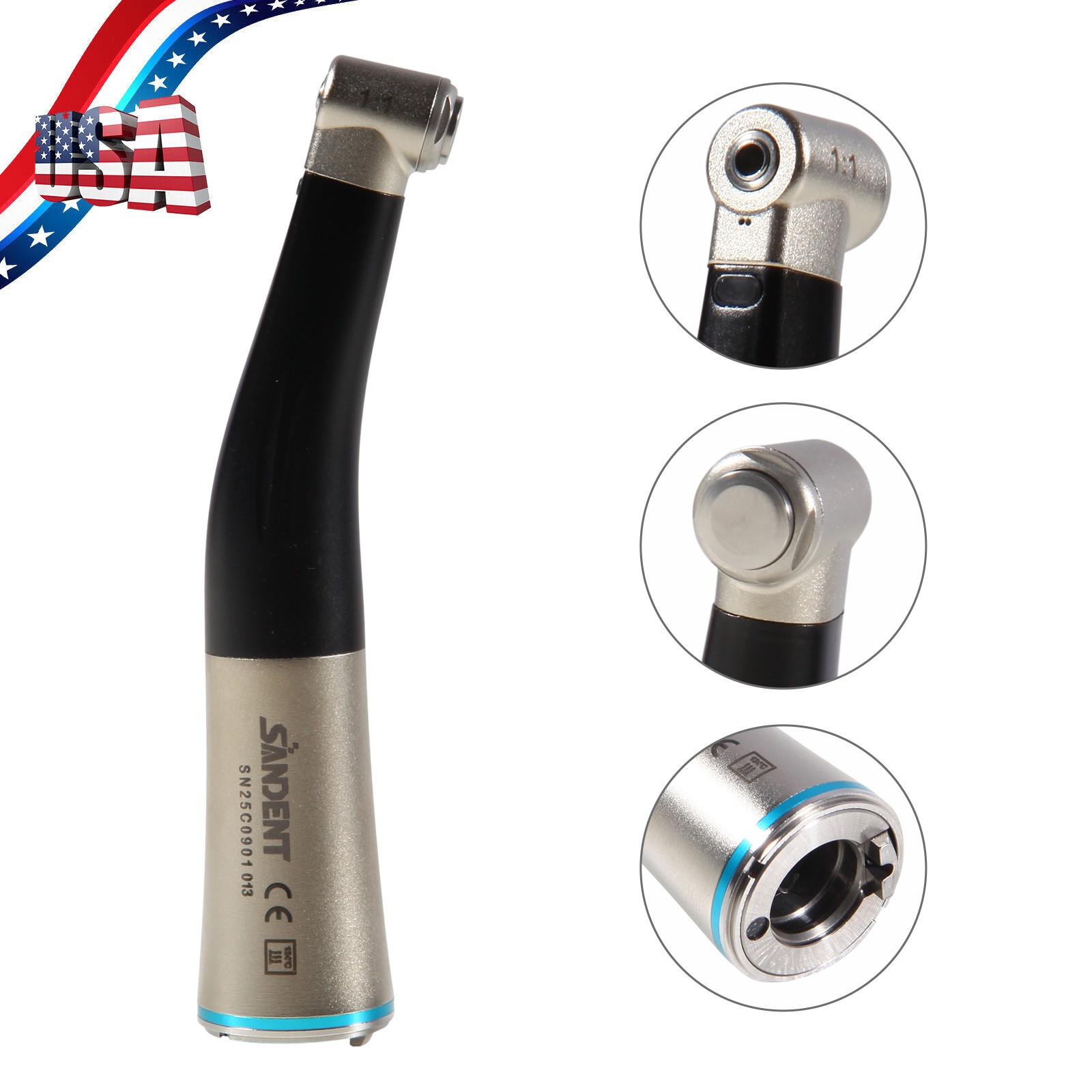 1/5/10Pcs NEW Dental 1:1 Contra Angle Fiber Optic LED Low Speed Handpiece