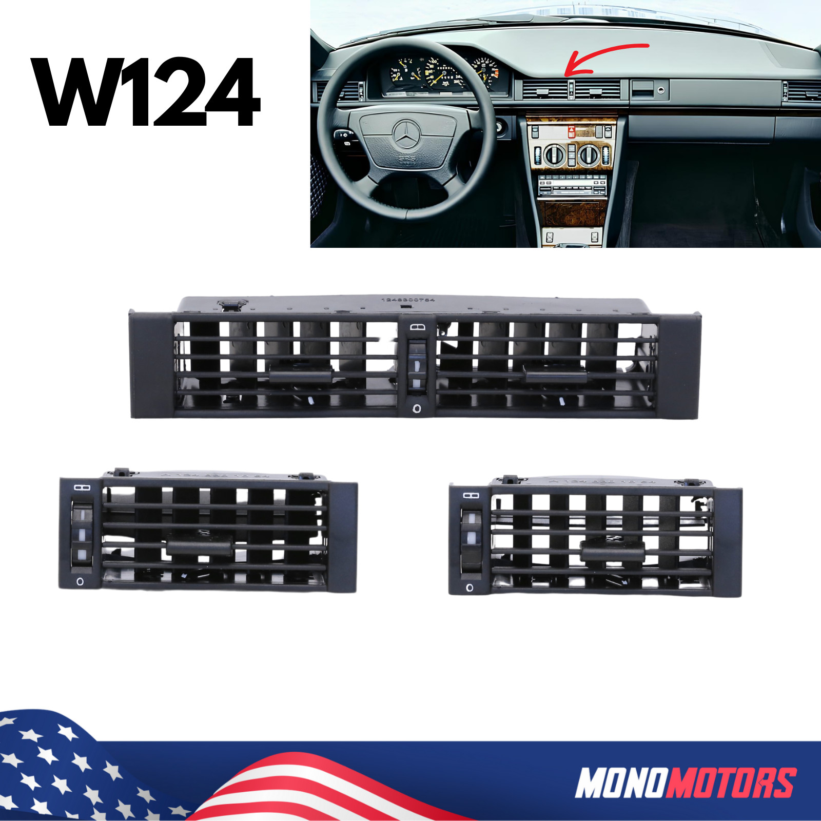 HEATER AIR VENT SET GRILLE FOR MERCEDES W124 1984-1996 AC LEFT RIGHT CENTER