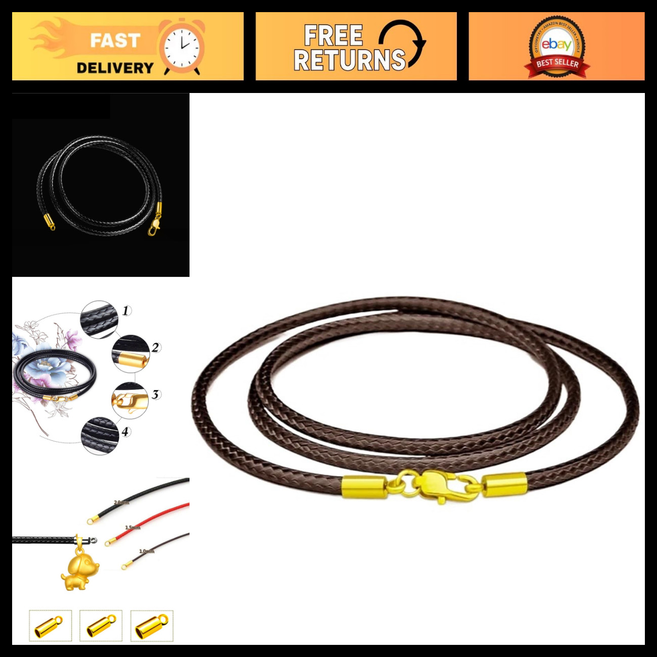 6Pcs Leather Necklace Cord with Clasps - 1.5-3mm Wax Rope Chain for DIY Jewelry 6Pcs Leather Necklace Cord with Clasps - 1.5-3mm Wax Rope Chain for DIY Jewelry