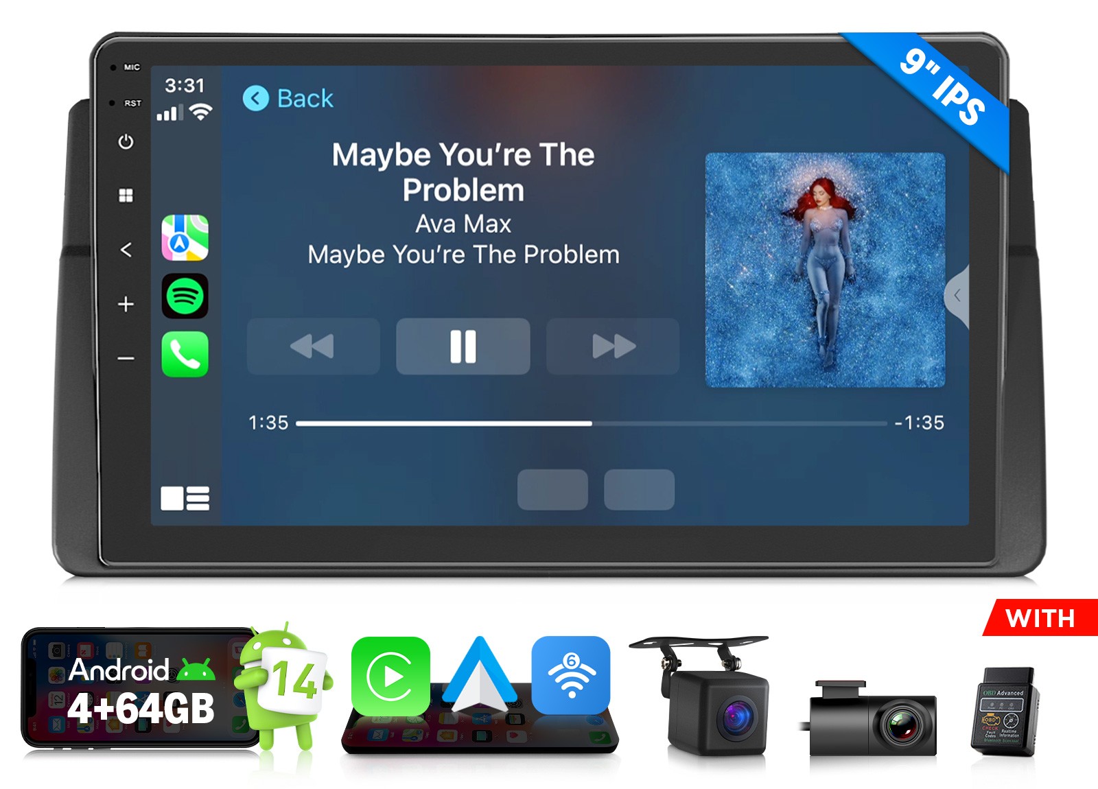 CAM+OBD+DVR+Eonon For BMW E46 Android 14 9\