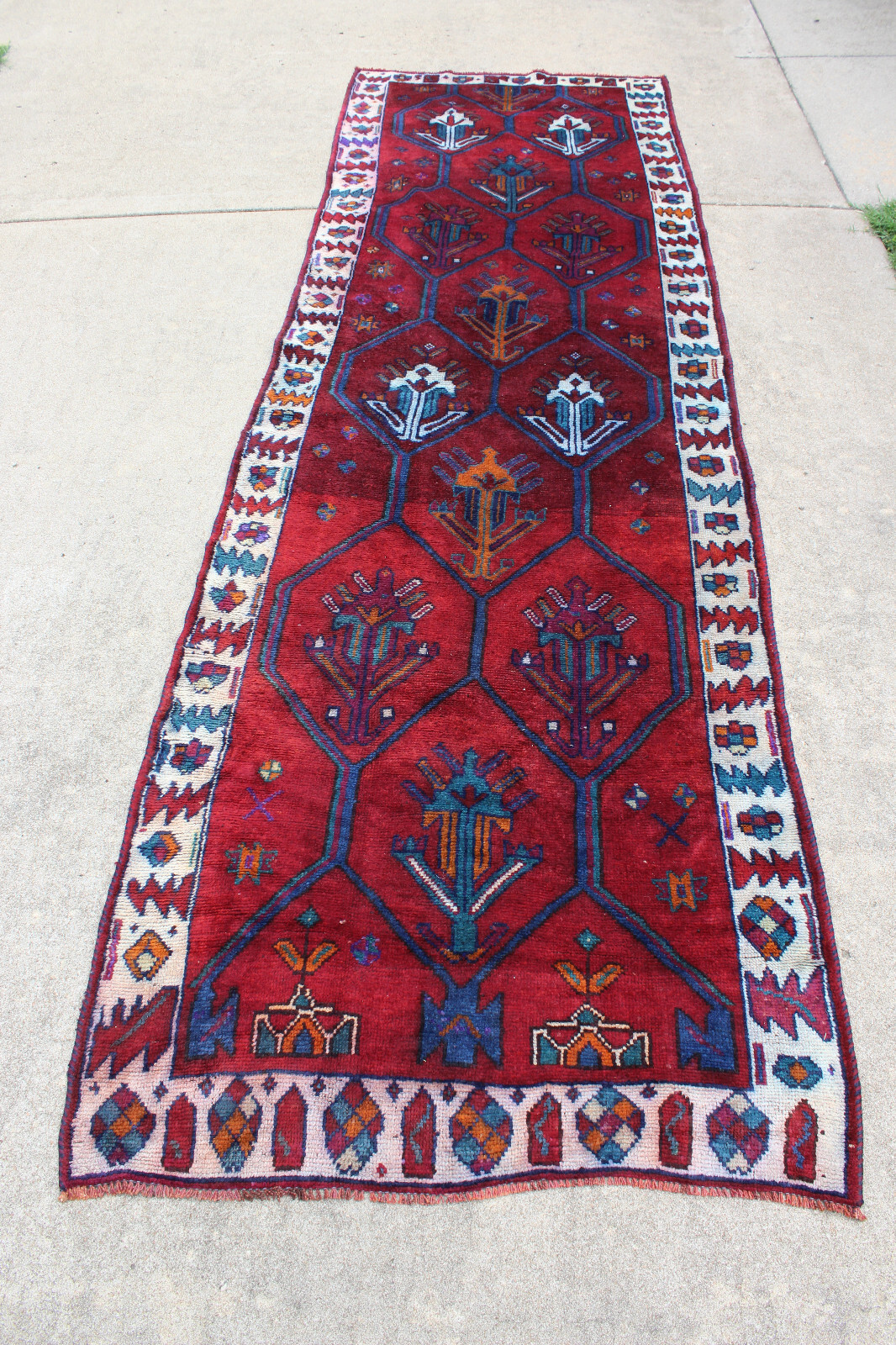 Vintage Hand Knotted Wool Kurdish Tribal Geometric Runner Rug - 4'2 Vintage Hand Knotted Wool Kurdish Tribal Geometric Runner Rug - 4'2