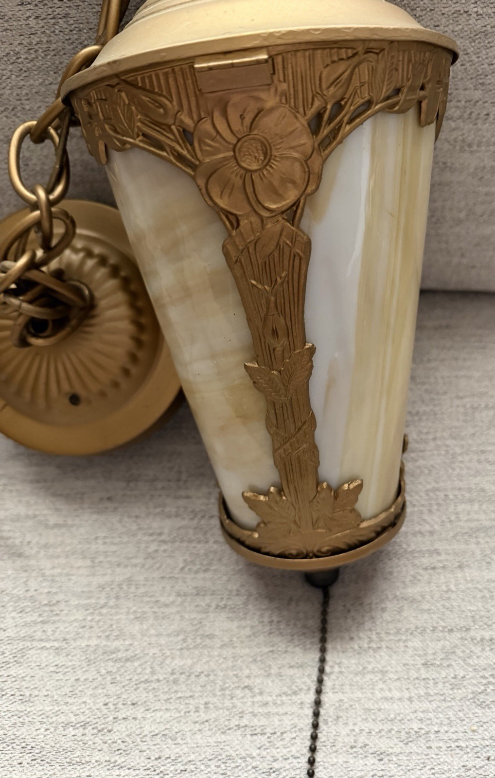 Vintage Swag Glass and Brass Hanging Lamp Vintage Swag Glass and Brass Hanging Lamp