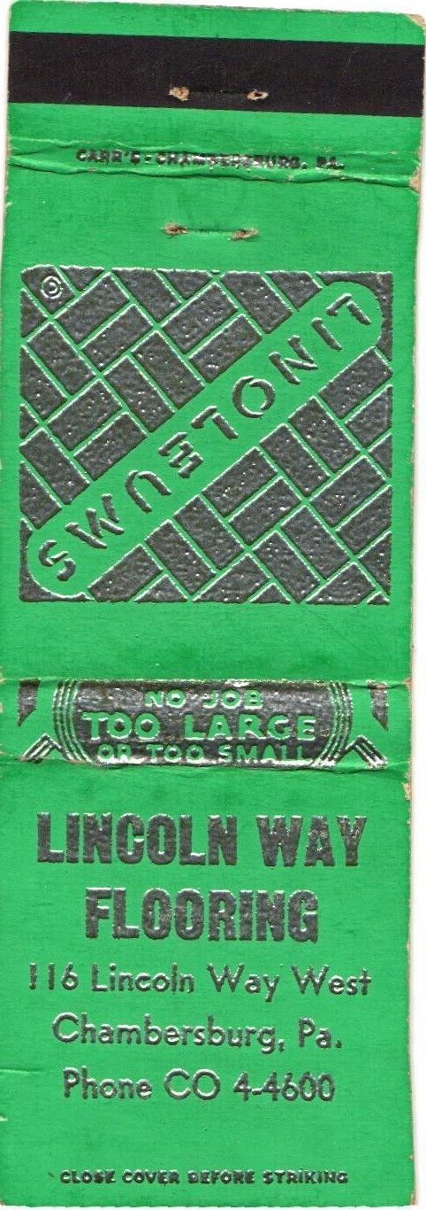 Lincoln Way Flooring Chambersburg PA Vintage Matchbook Cover 1950s Lincoln Way Flooring Chambersburg PA Vintage Matchbook Cover 1950s