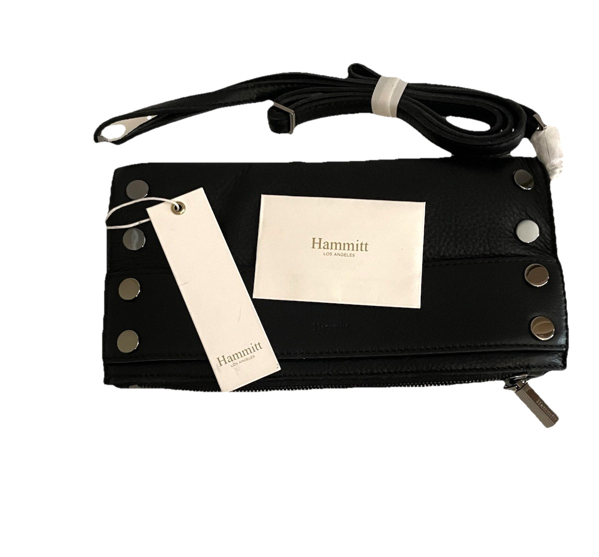 Hammitt Ryan Leather Black Clutch Crossbody Gunmetal NWT Handle Bar Passthrough Hammitt Ryan Leather Black Clutch Crossbody Gunmetal NWT Handle Bar Passthrough