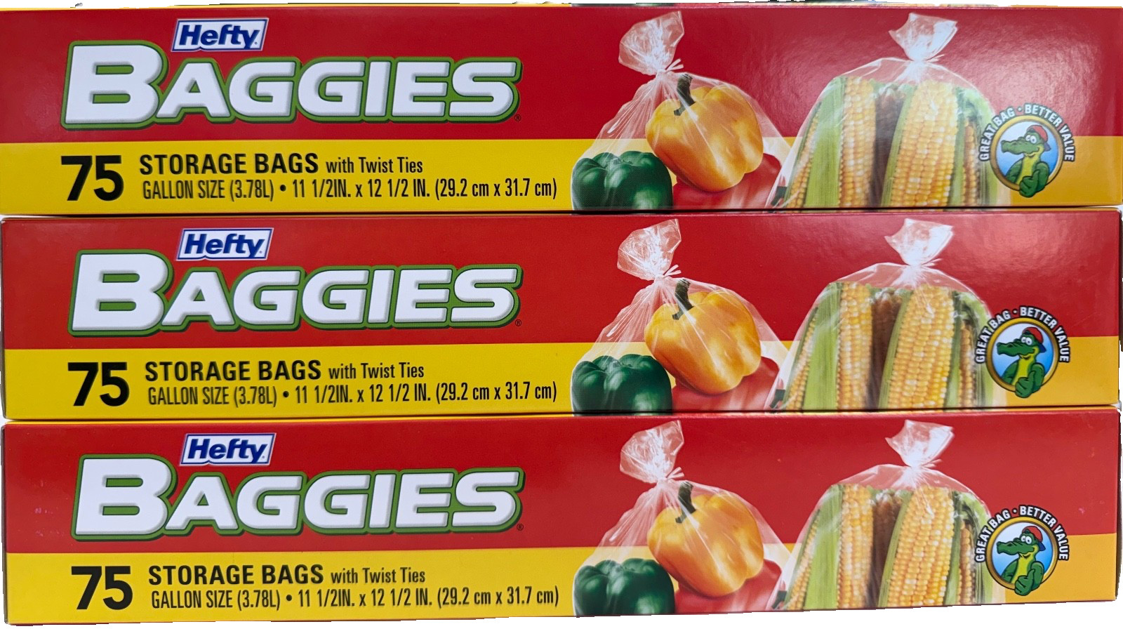Hefty Baggies Gallon Size Storage Bags Twist Ties 11.5 x 12.5