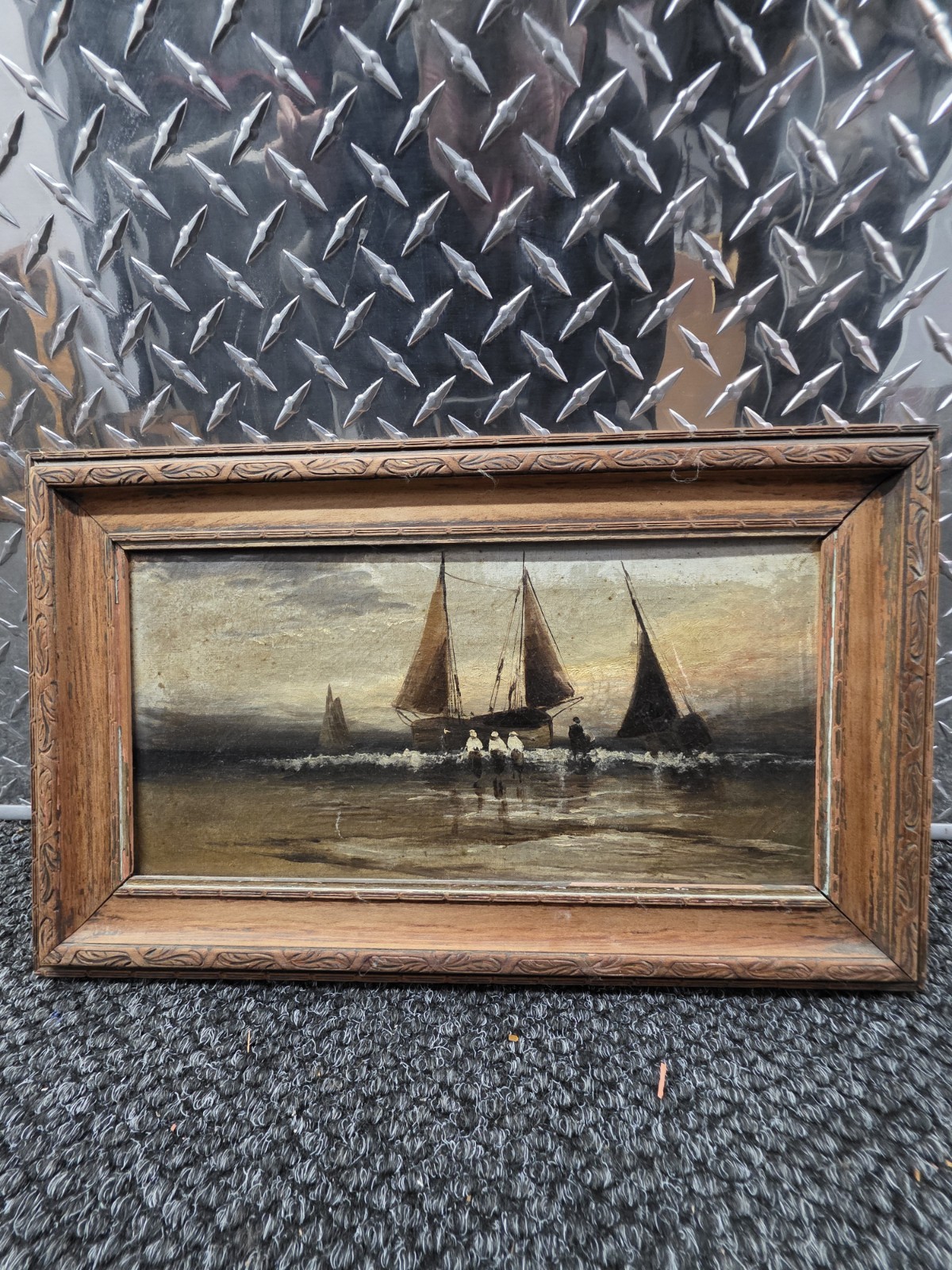 Antique painting:  Walking In the Shore:  Dutch 1878.  Antigue.  unknown artist.
