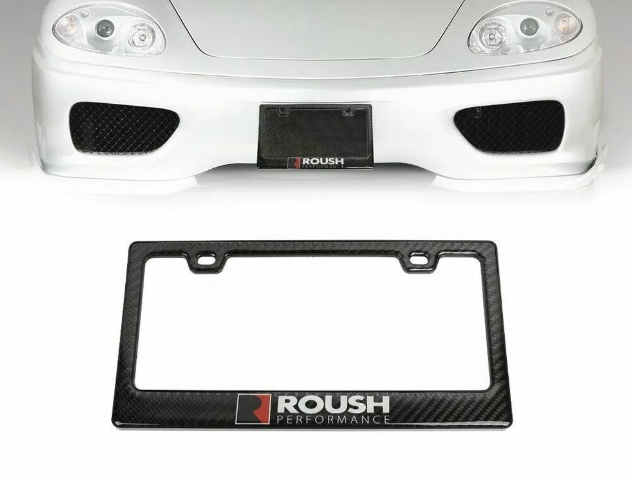 100% Real Carbon Fiber Black Glossy ROUSH Performance License Plate Frame-1PCS