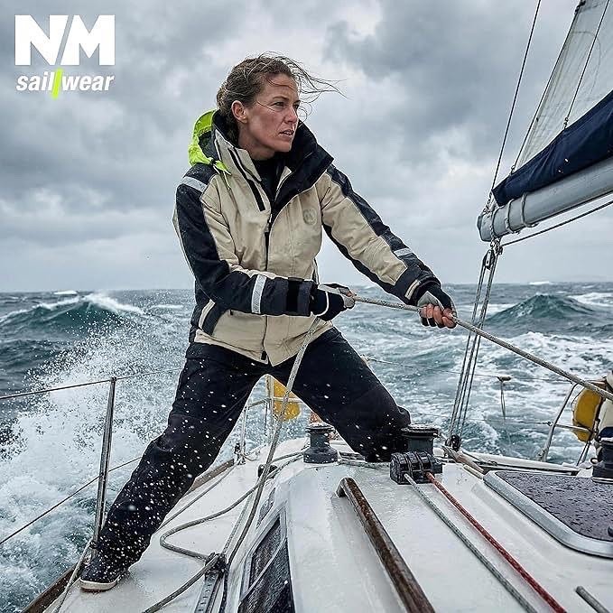 NAVIS MARINE Women’s Offshore Sailing Suit, Waterproof 3L, Beige/Carbon, Medium