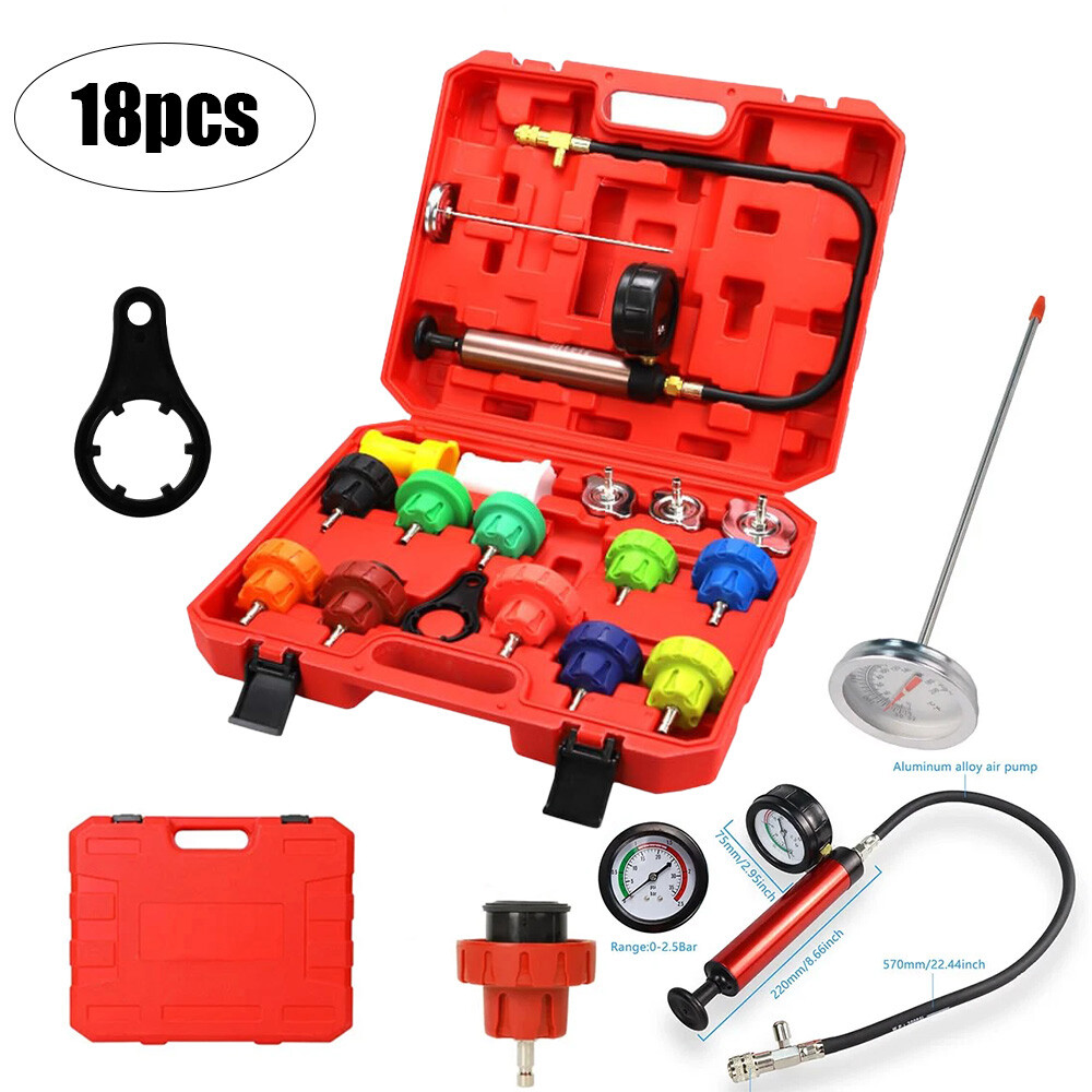 18pcs Universal Radiator Pressure Tester Kit Coolant Vacuum Type Cooling System