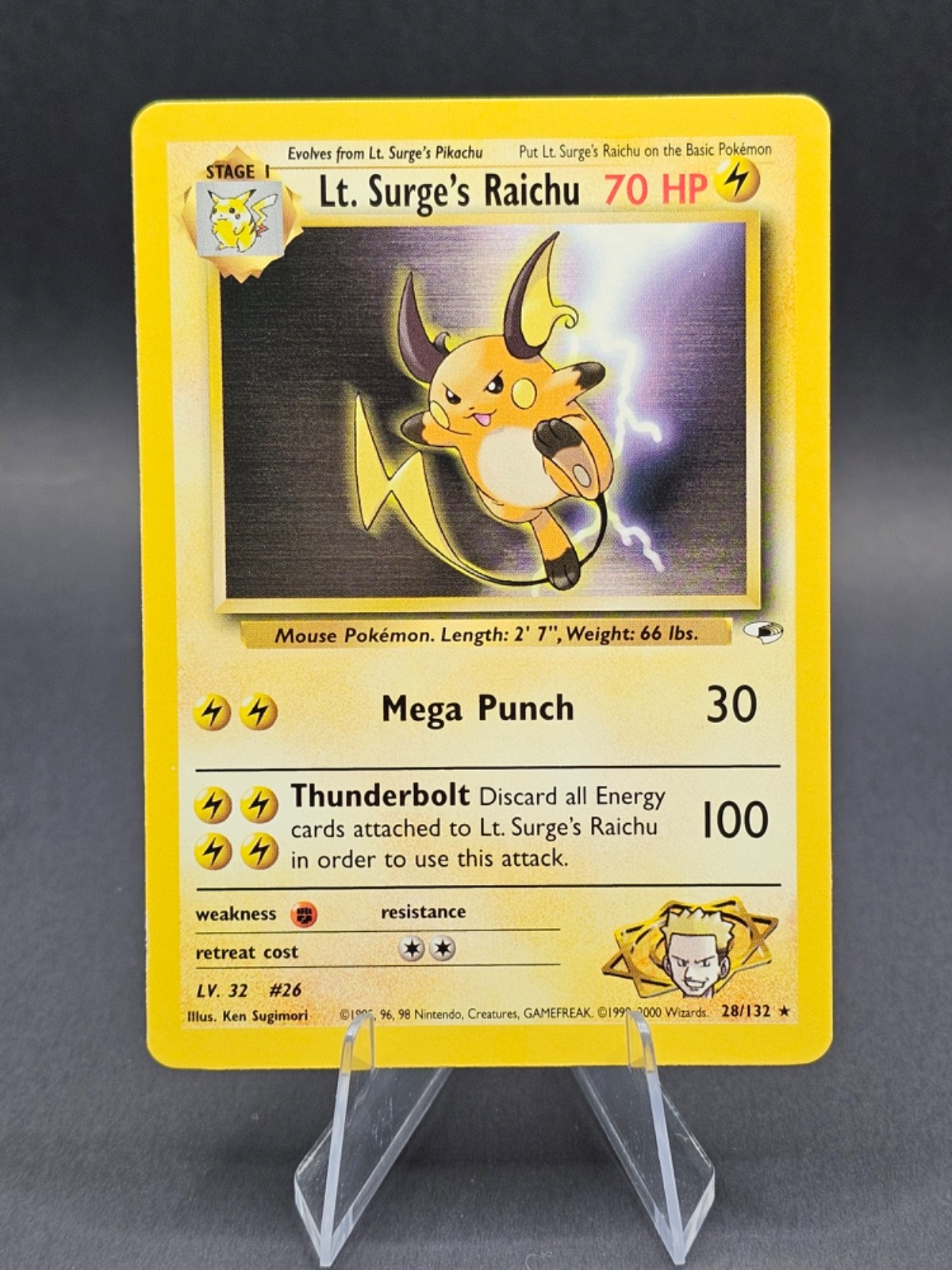 Pokémon TCG Vintage 2000 Lt. Surge\'s Raichu Rare Gym Heroes Set 28/132 LP Pokémon TCG Vintage 2000 Lt. Surge\'s Raichu Rare Gym Heroes Set 28/132 LP