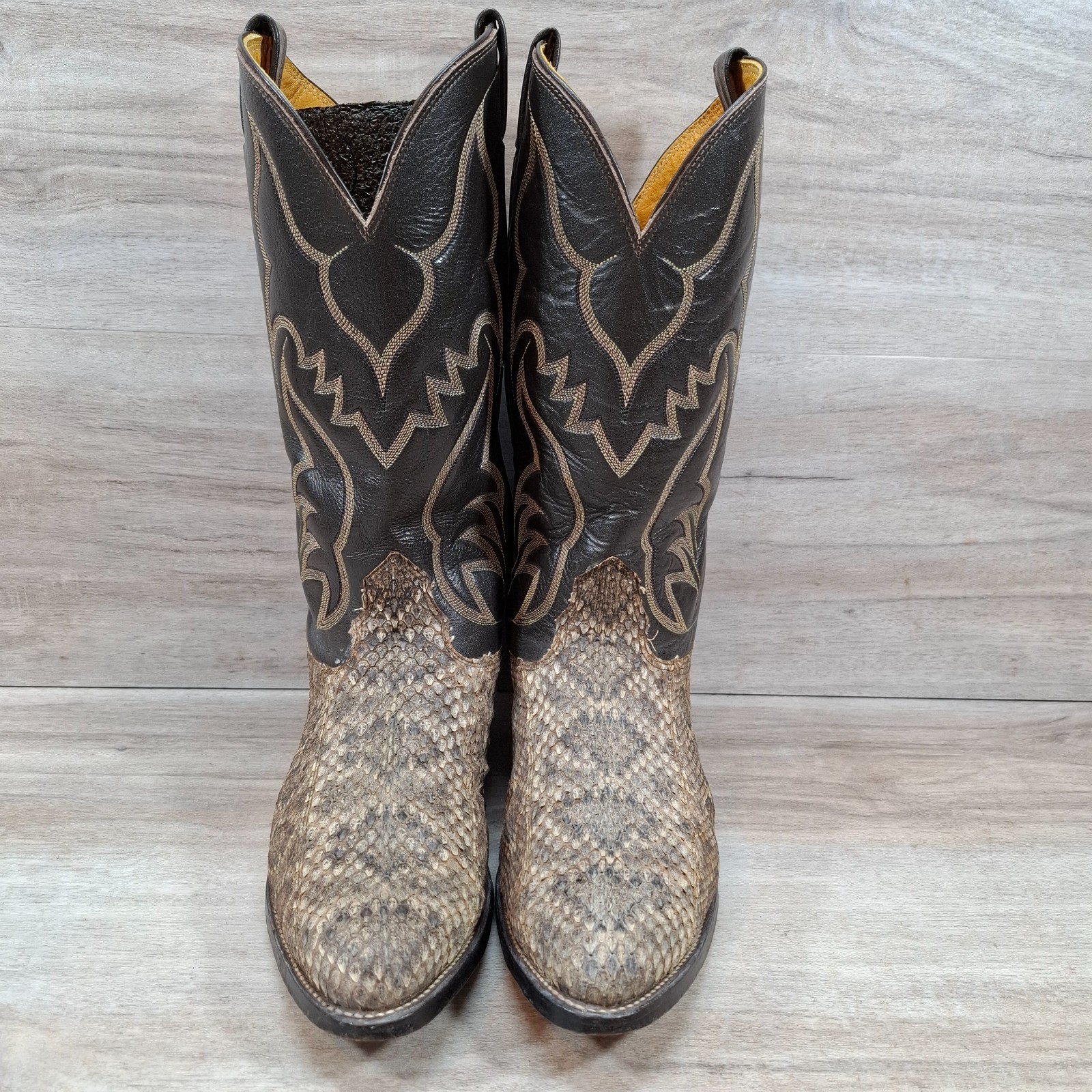VTG Nocona Diamondback Rattlesnake Western Boot Men 9.5 EEE Black Natural Exotic