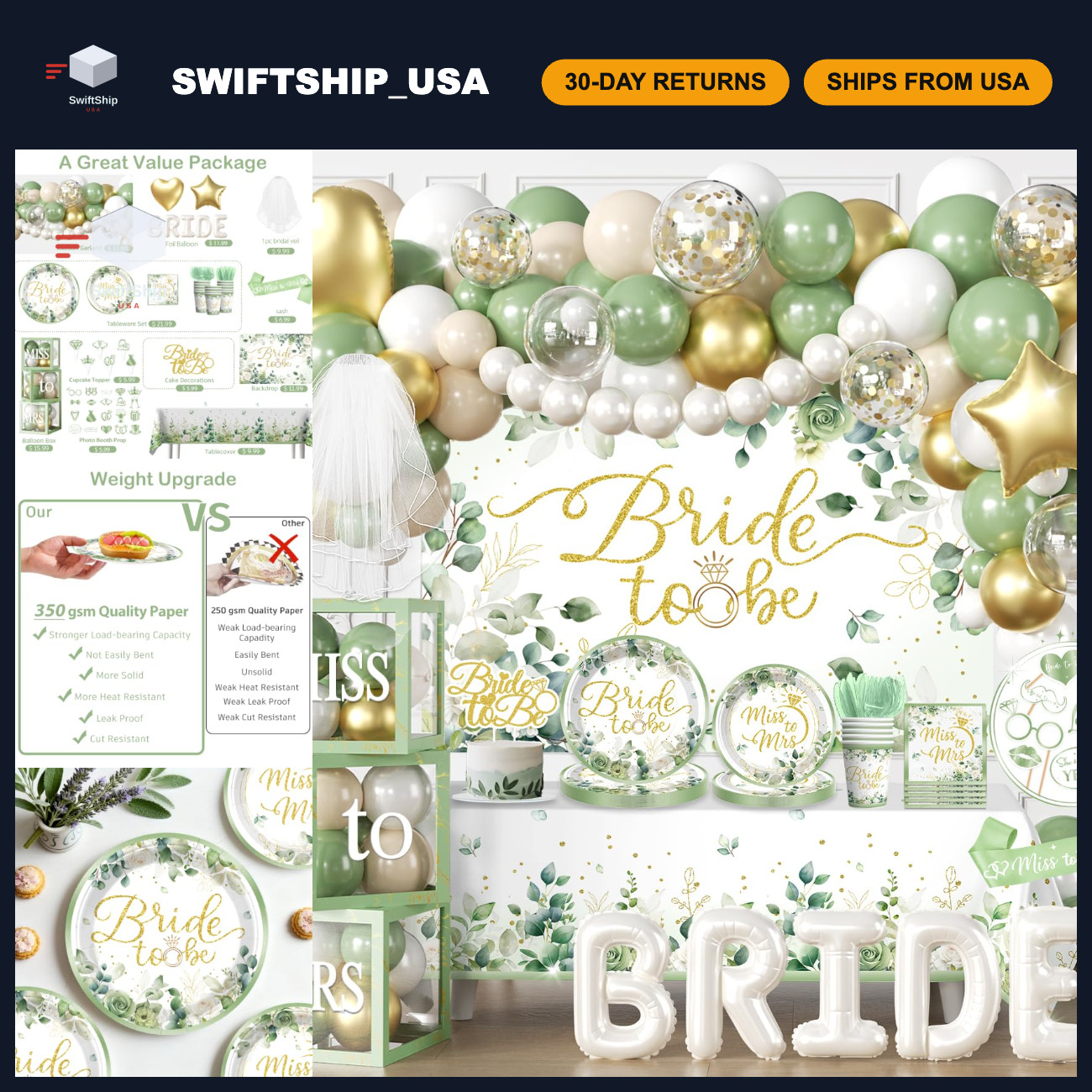 Sage Green Bridal Shower Party Decorations Set for 25 Guests - All-in-One Kit