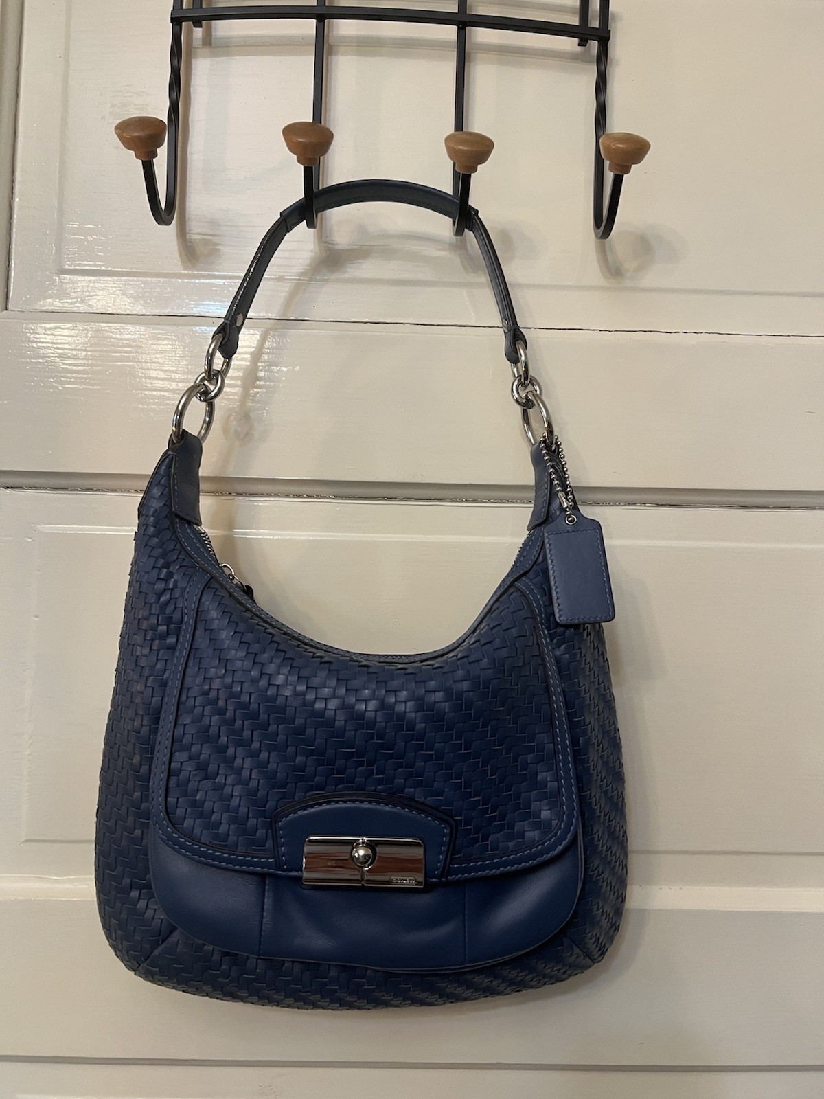 Coach Kristin Woven Leather Hobo Shoulder Bag Buttery Blue EUC Authentic 19314 Coach Kristin Woven Leather Hobo Shoulder Bag Buttery Blue EUC Authentic 19314