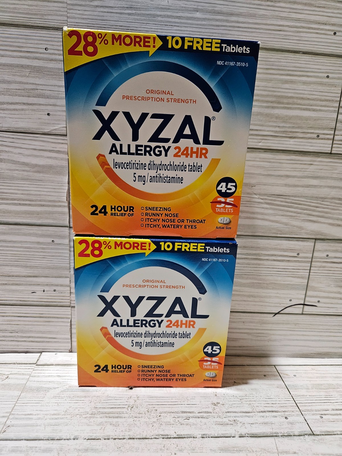 Lot of 2 Xyzal 24HR 5mg Allergy Relief 45 Tablets 2/2028 Lot of 2 Xyzal 24HR 5mg Allergy Relief 45 Tablets 2/2028