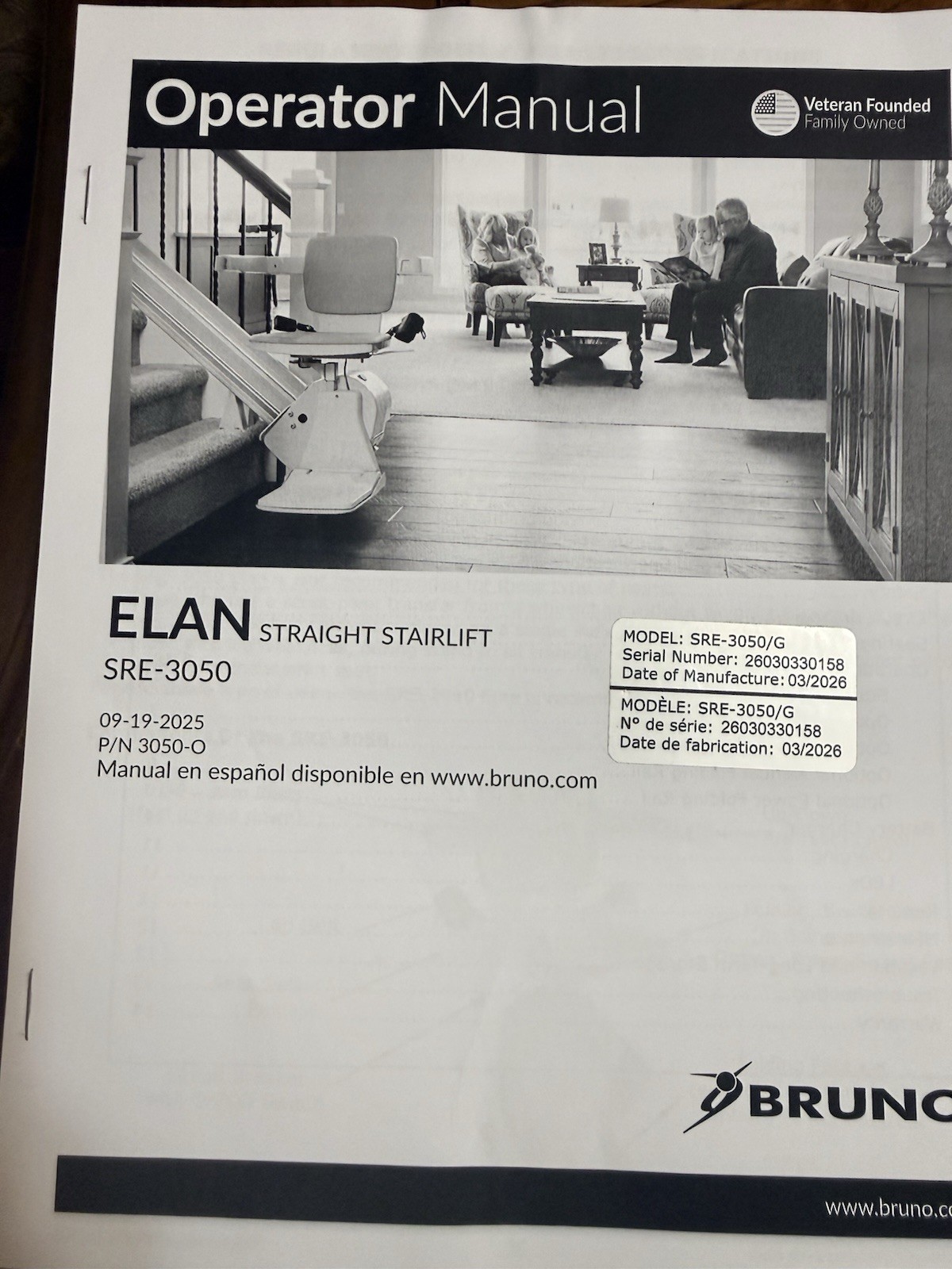 Bruno ELAN SRE-3050 Straight Electric Stairlift Foldable Indoor White/Gray