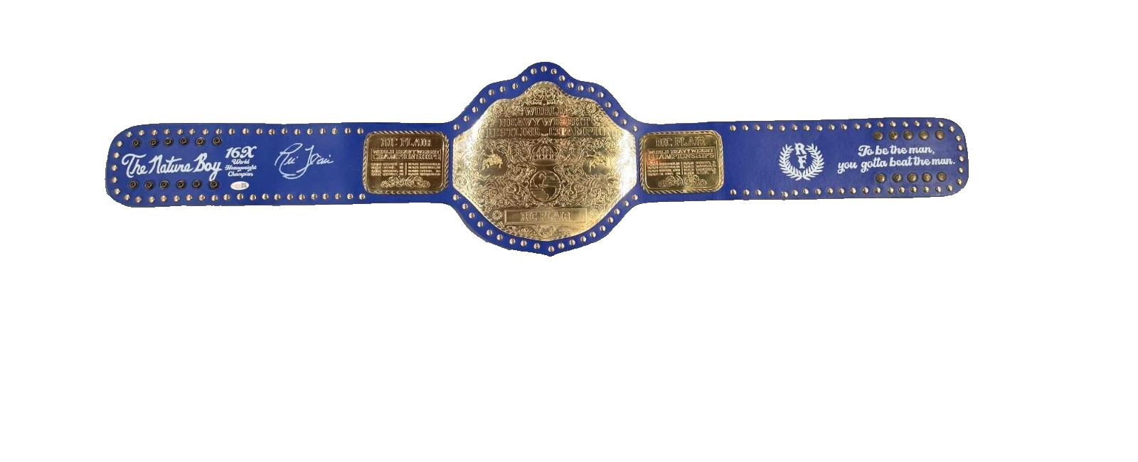 RIC FLAIR AUTOGRAPHED CUSTOM BLUE & GOLD BELT JSA NATURE BOY 16x Wooooo BLUE