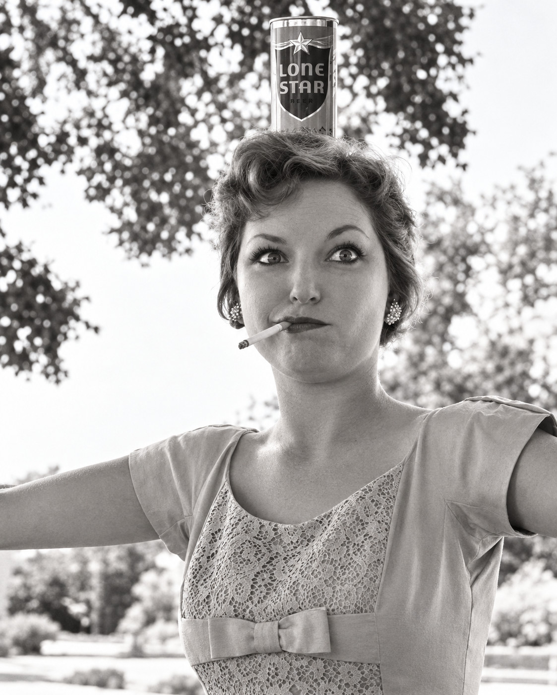 Novelty Americana Vintage Photo Reprint Smoking Woman Lone Star Beer TEXAS 8x10