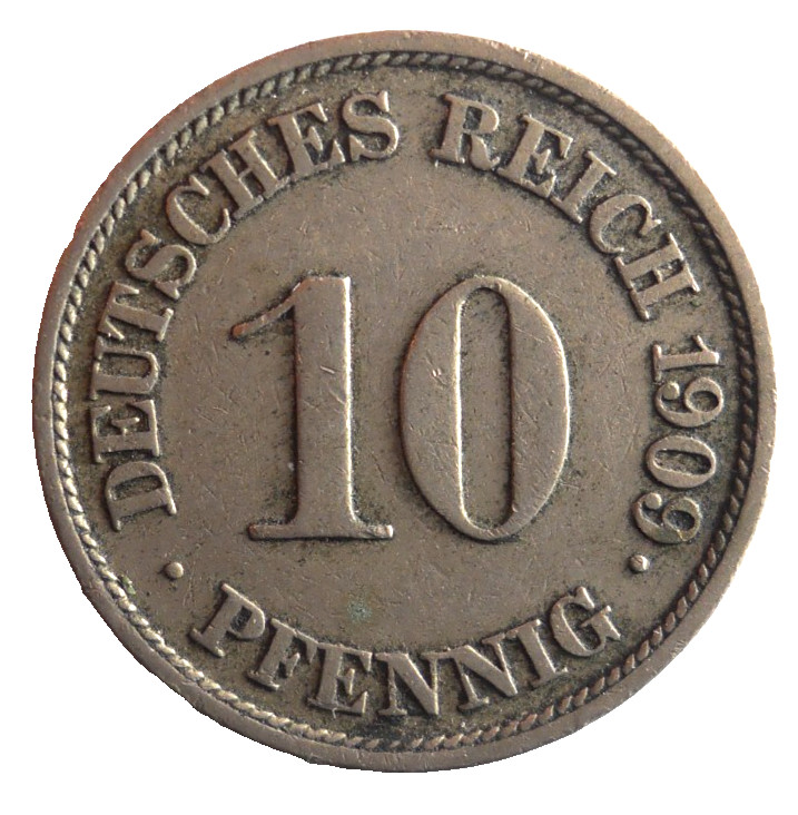 1909 J GERMAN EMPIRE 10 PFENNIG - Excellent Coin -  - Germany Bin #16