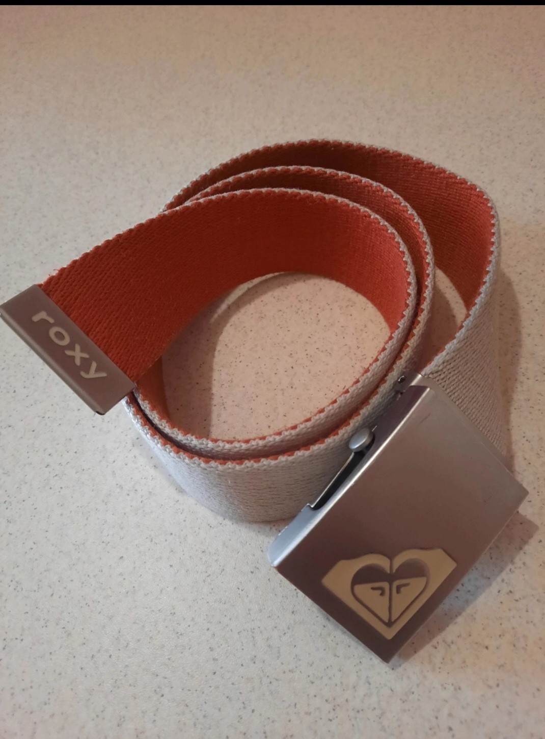 ROXY Webbed Belt Reversible Orange / Beige Y2K Surf Skate Vintage Retro/skater