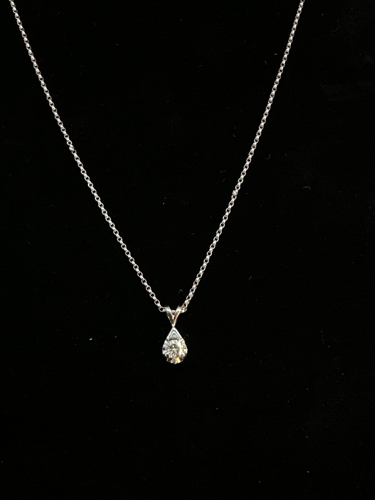 1/3 CT Natural Diamond 14K Gold Teardrop Pendant Rolo Chain Lobster Clasp 2.3 Gm