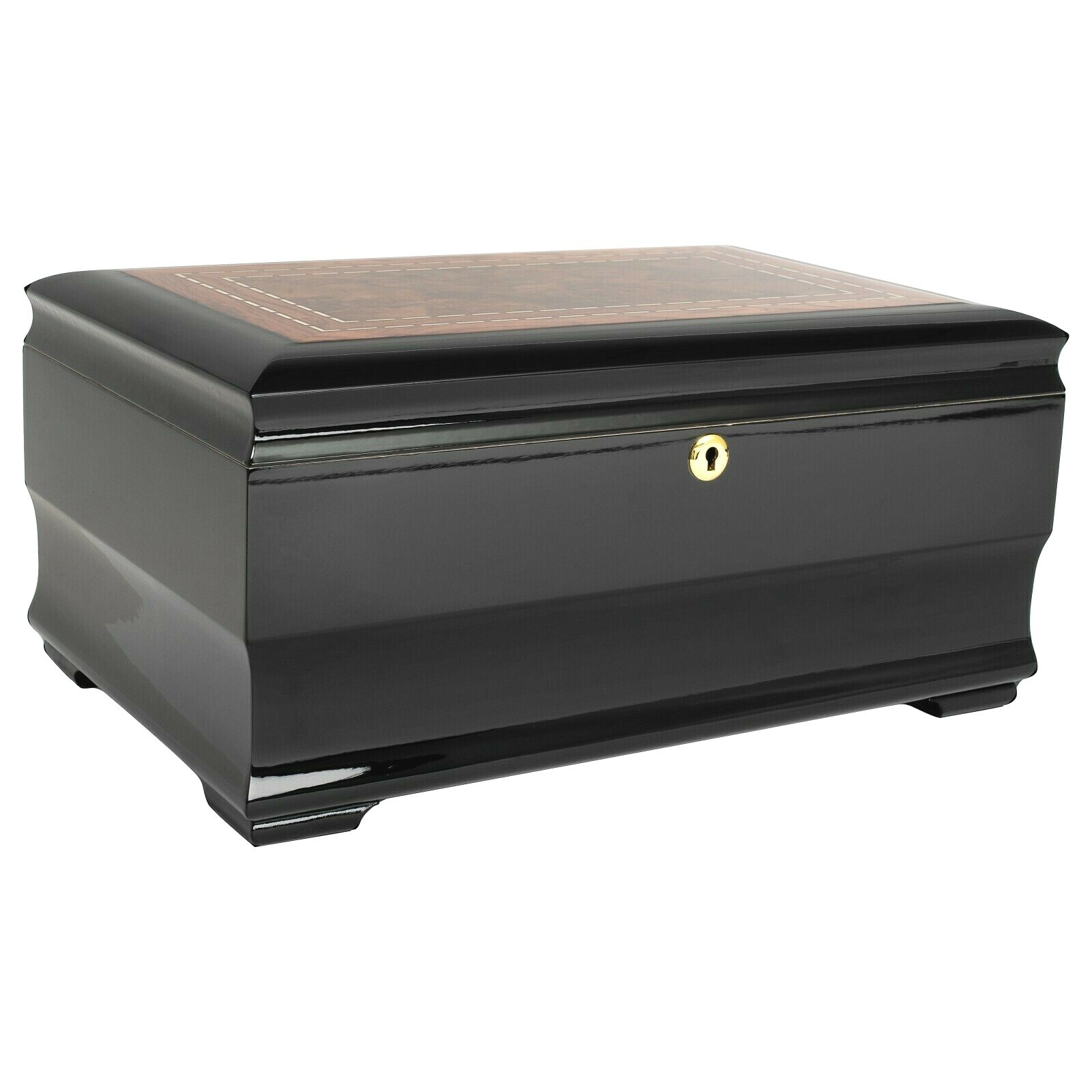 Humidor Supreme Malta Cigar Humidor Wood Box, Piano Black & Walnut Burl Wood Humidor Supreme Malta Cigar Humidor Wood Box, Piano Black & Walnut Burl Wood
