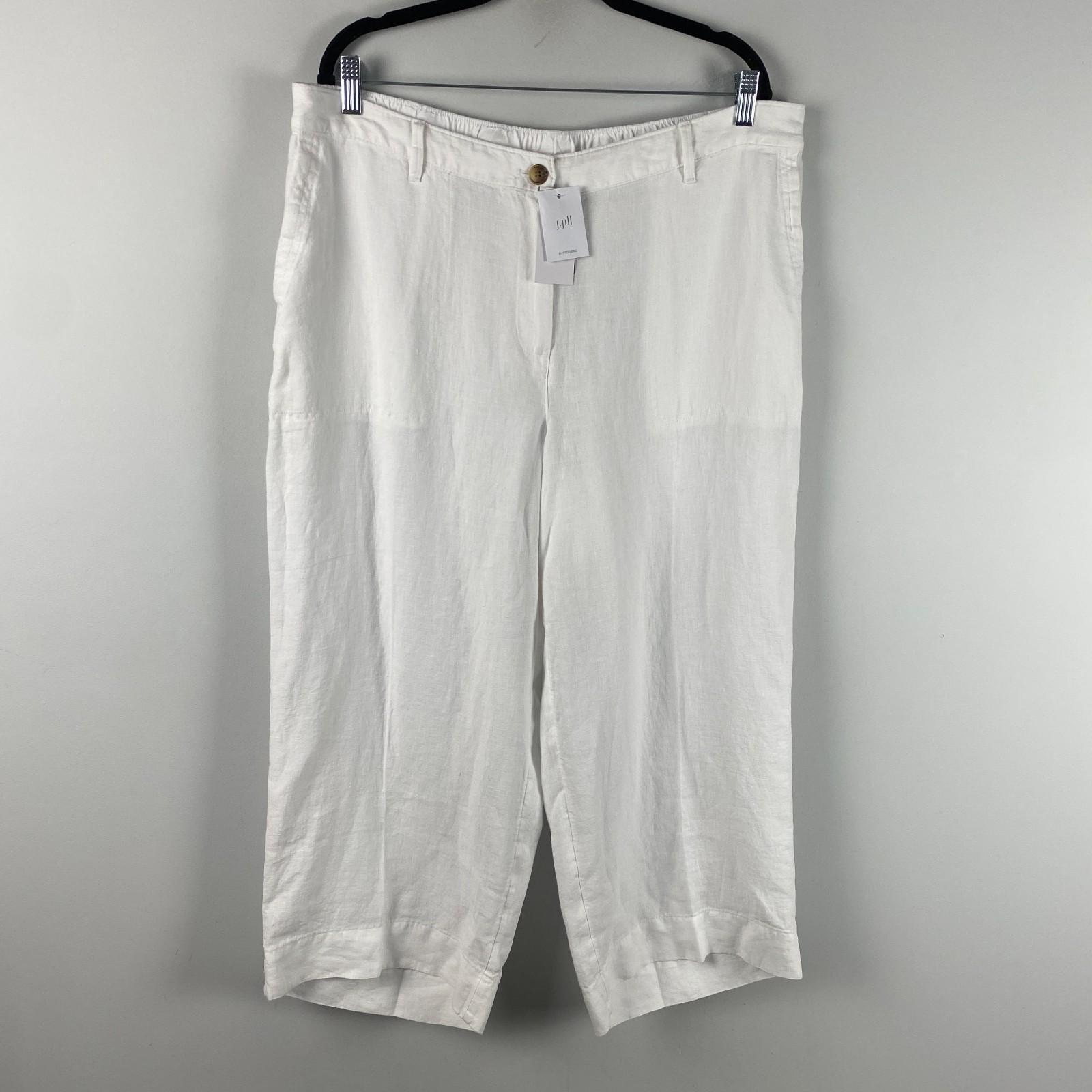 J. Jill Love Linen Wide Leg Cropped Pants Size XL White Elastic Waist