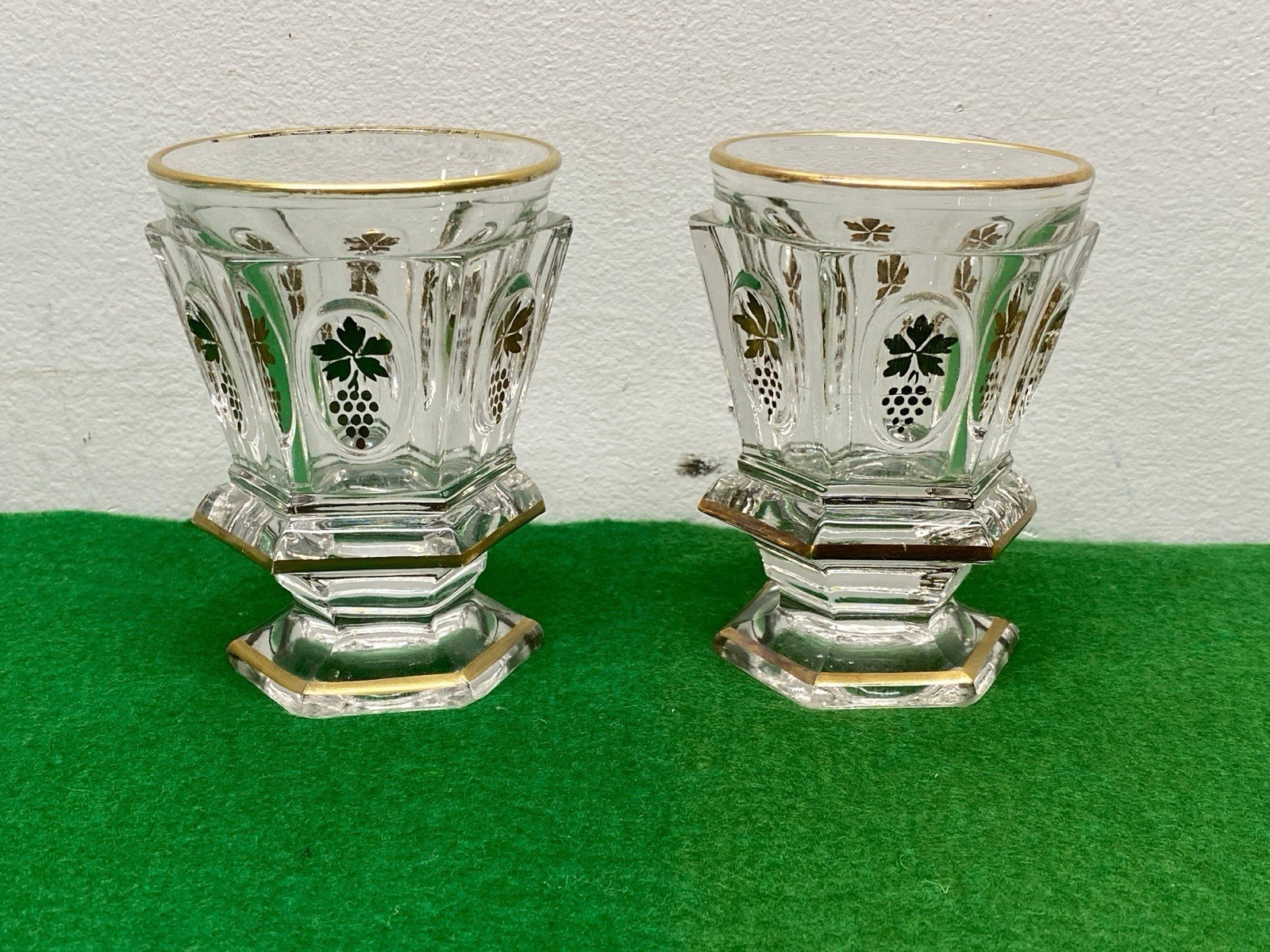 Pair Of Antique Bohemian Czech Beaker / Tumbler Gilded Decoration 19 Century Pair Of Antique Bohemian Czech Beaker / Tumbler Gilded Decoration 19 Century