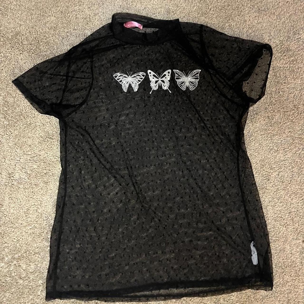 Y2K Fairycore Black Sheer Butterfly Top Baby Tee WhimsigothGoth 2000s Size M Y2K Fairycore Black Sheer Butterfly Top Baby Tee WhimsigothGoth 2000s Size M